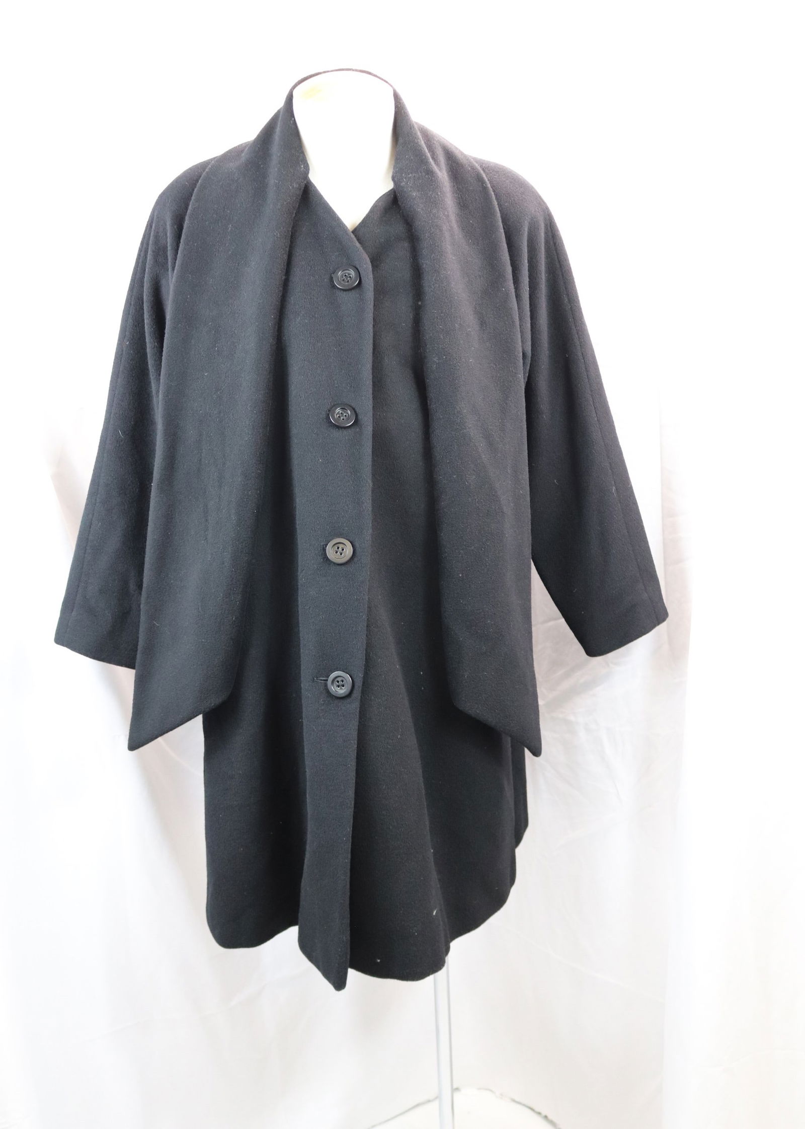 Vintage 1980's Christian Dior Black Wool Coat with Attached Scarf Collar (1 of 5)
