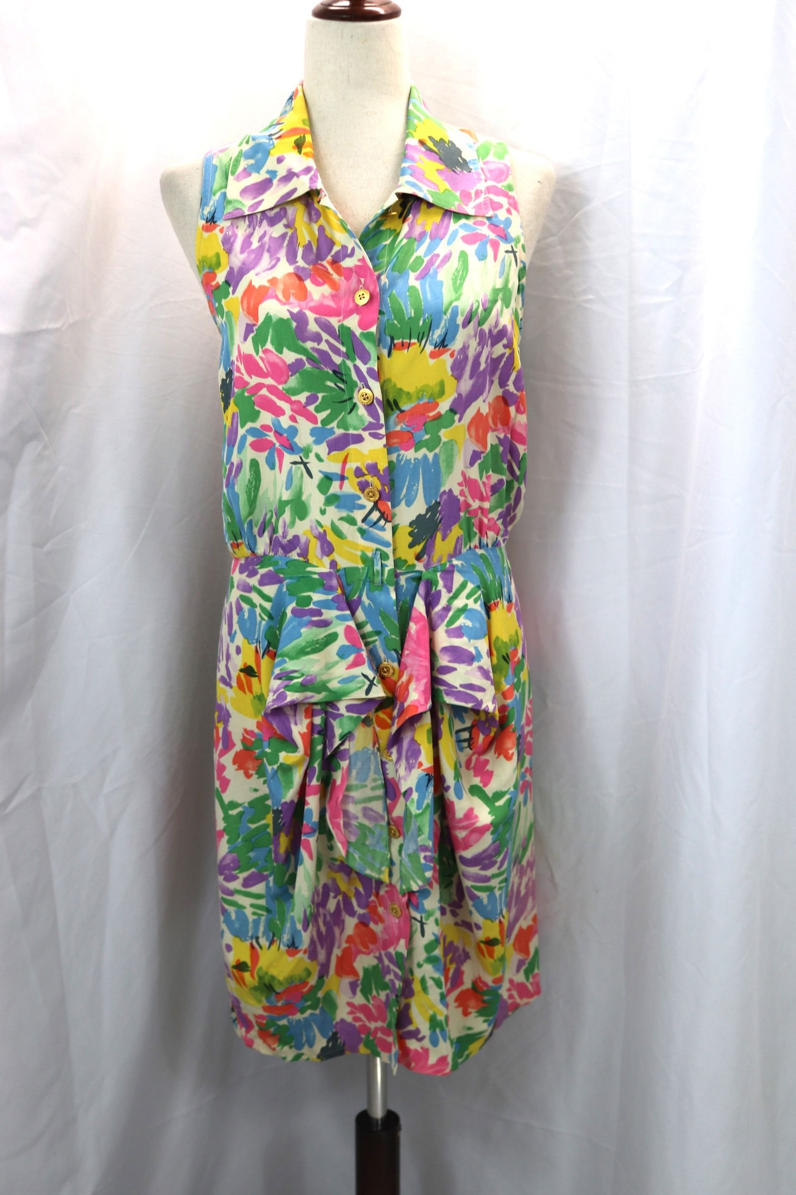 Vintage 1980's Emanuel Ungaro Colorful Abstract Floral Print Silk Dress (1 of 5)