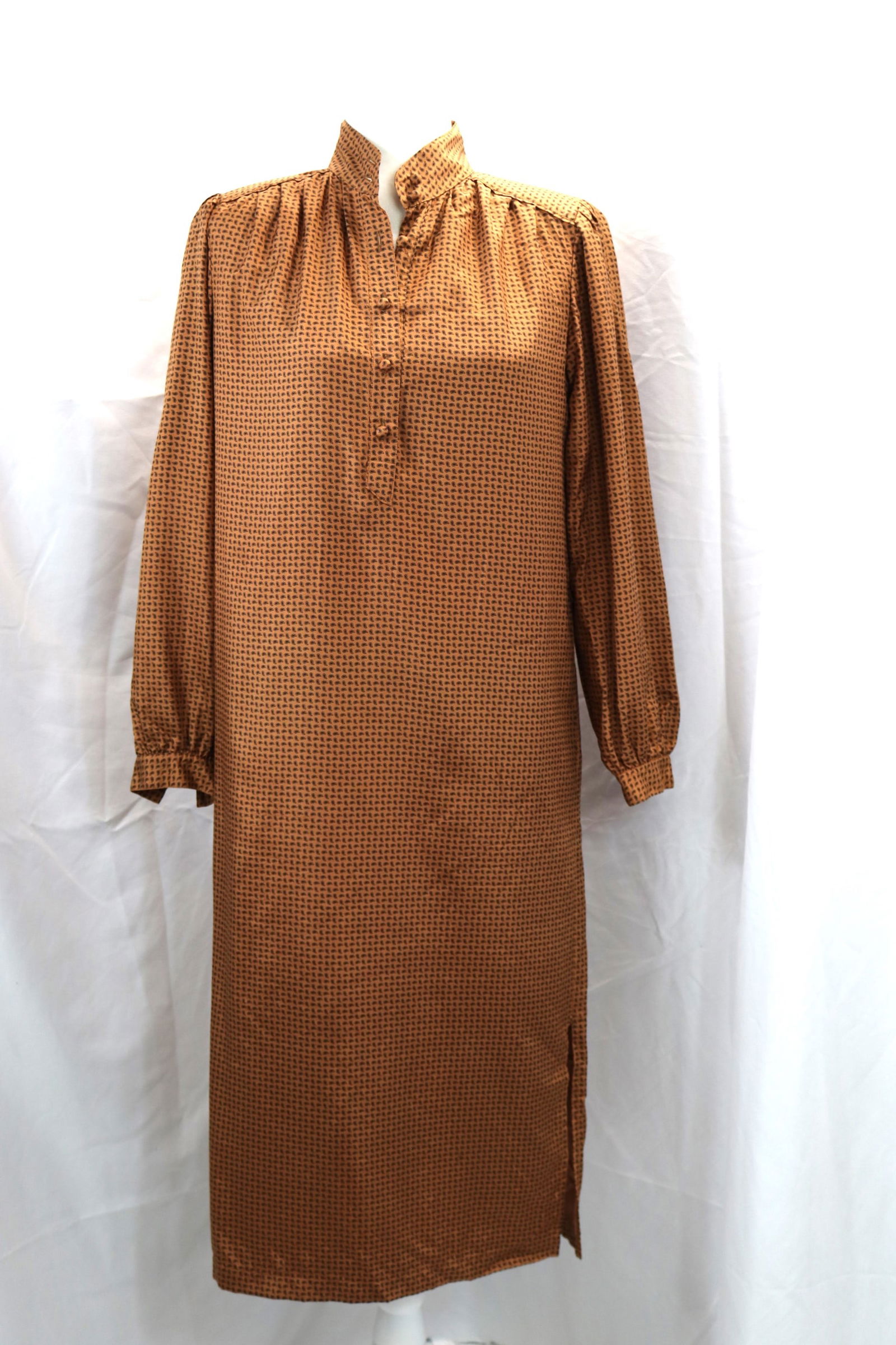 Vintage 1980's Ciao Brown Paisley Print Silk Shirt Dress (1 of 5)