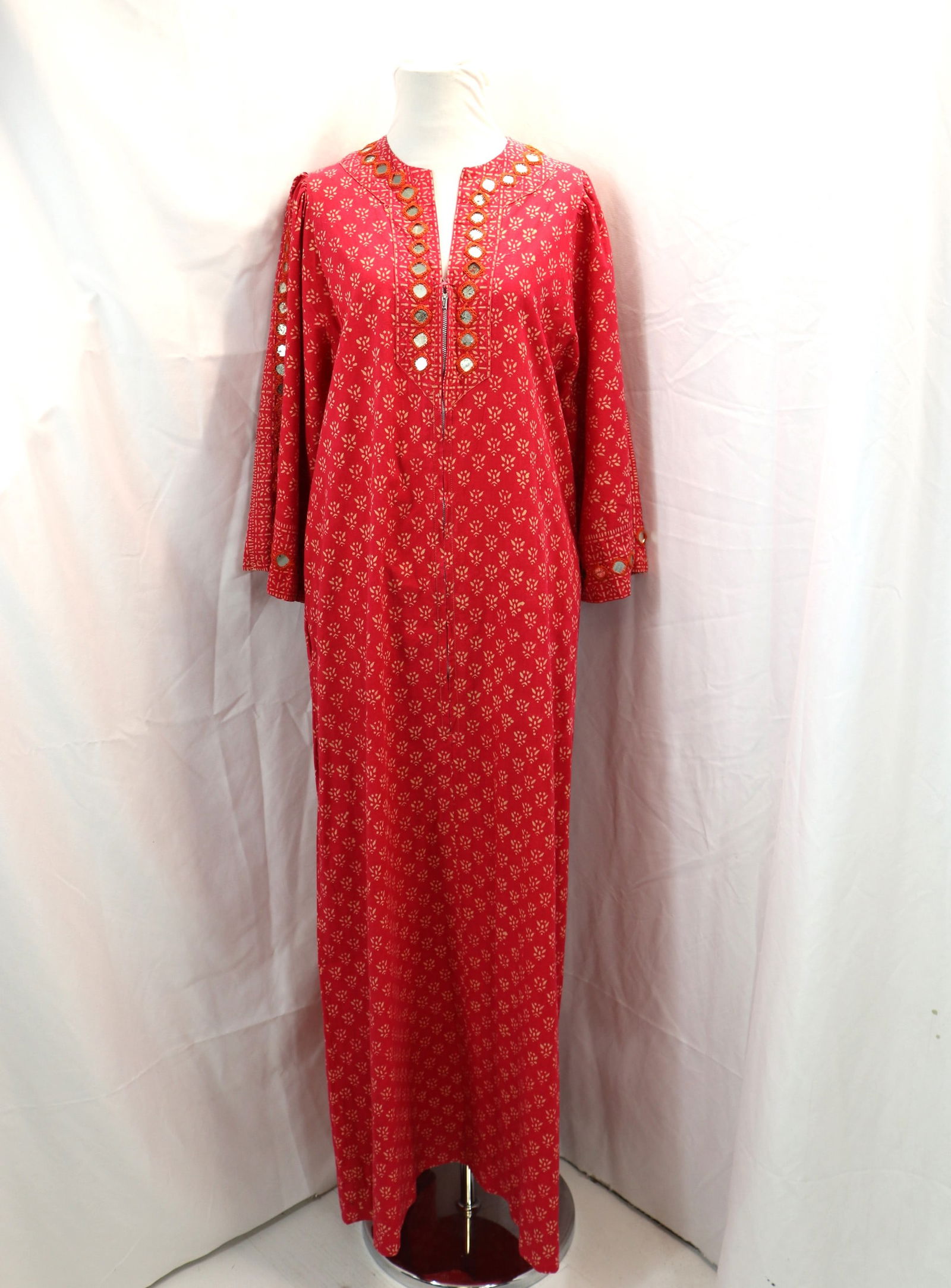 Vintage 1970's Ramoma Rull Red Cotton Caftan with Mirror Detail (1 of 6)