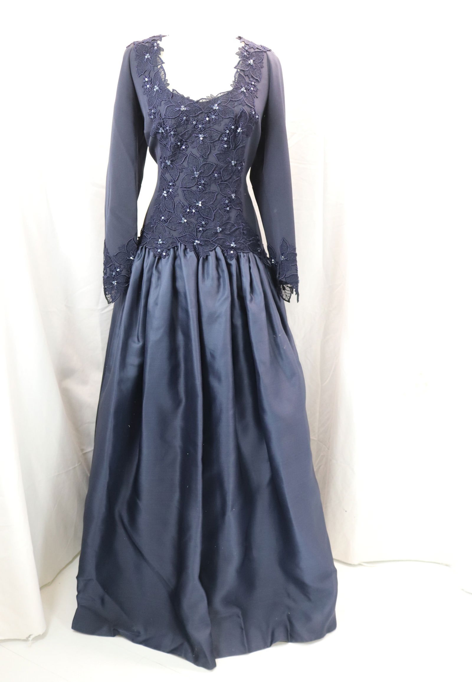 Vintage 1990's San Carlin Navy Blue Silk & Lace Sequin Ball Gown (1 of 4)