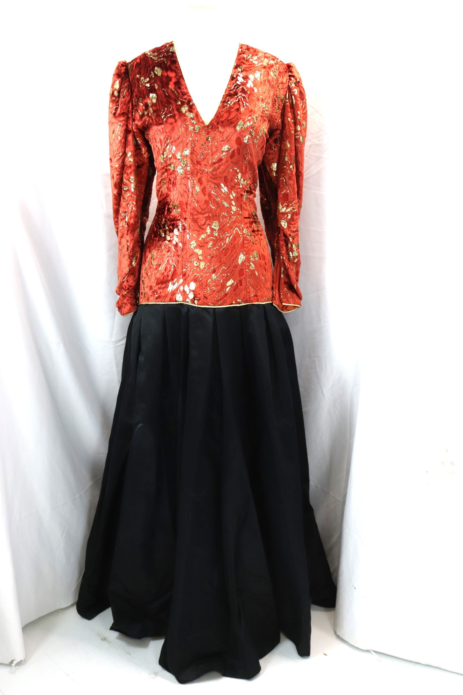 Vintage 1980's Velvet with Gold Tinsel & Black Silk Gown, Designer Label (1 of 5)