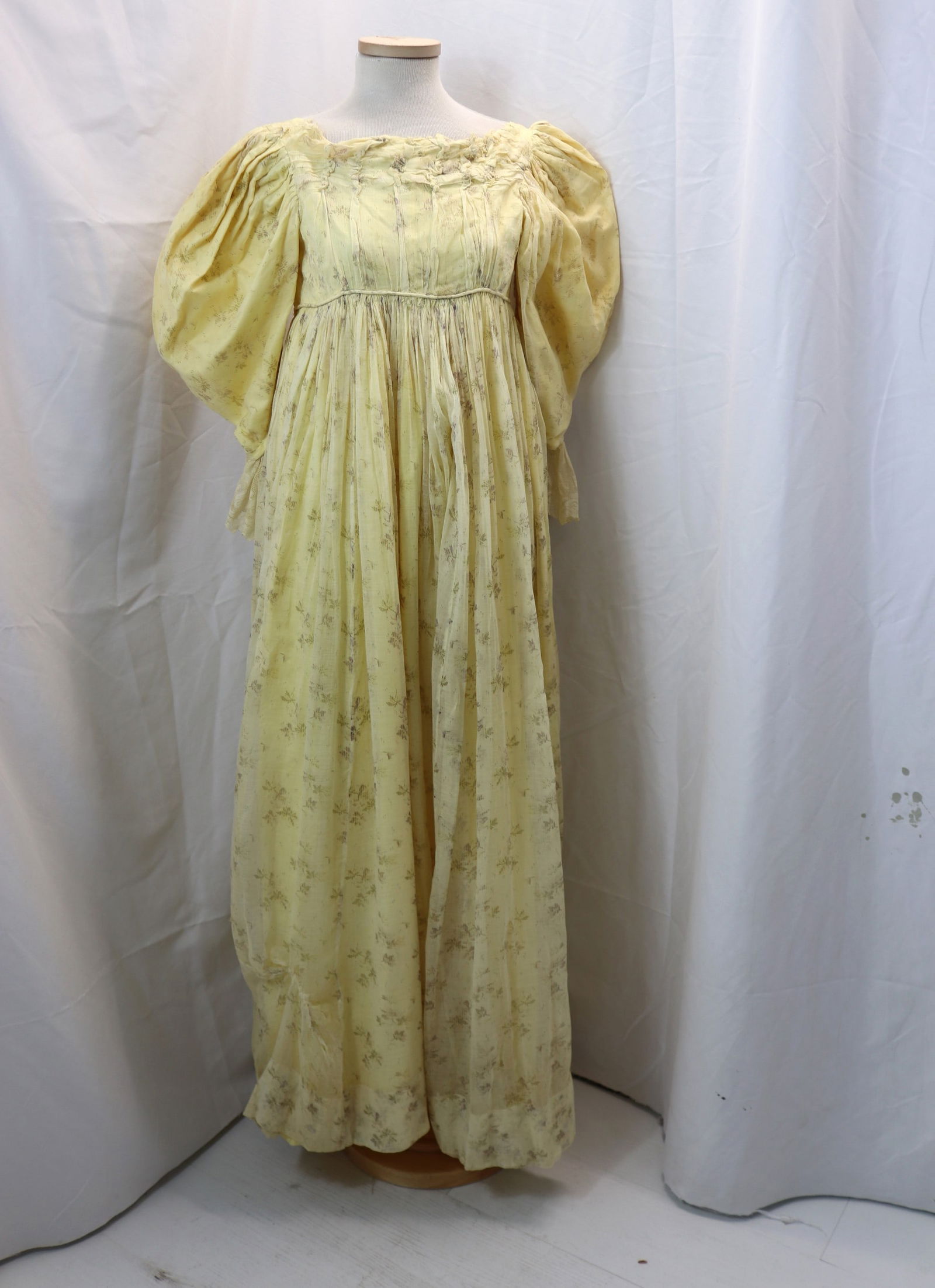 Antique Early 1800's Regency Yellow Cotton Dress with Flowers (1 of 10)