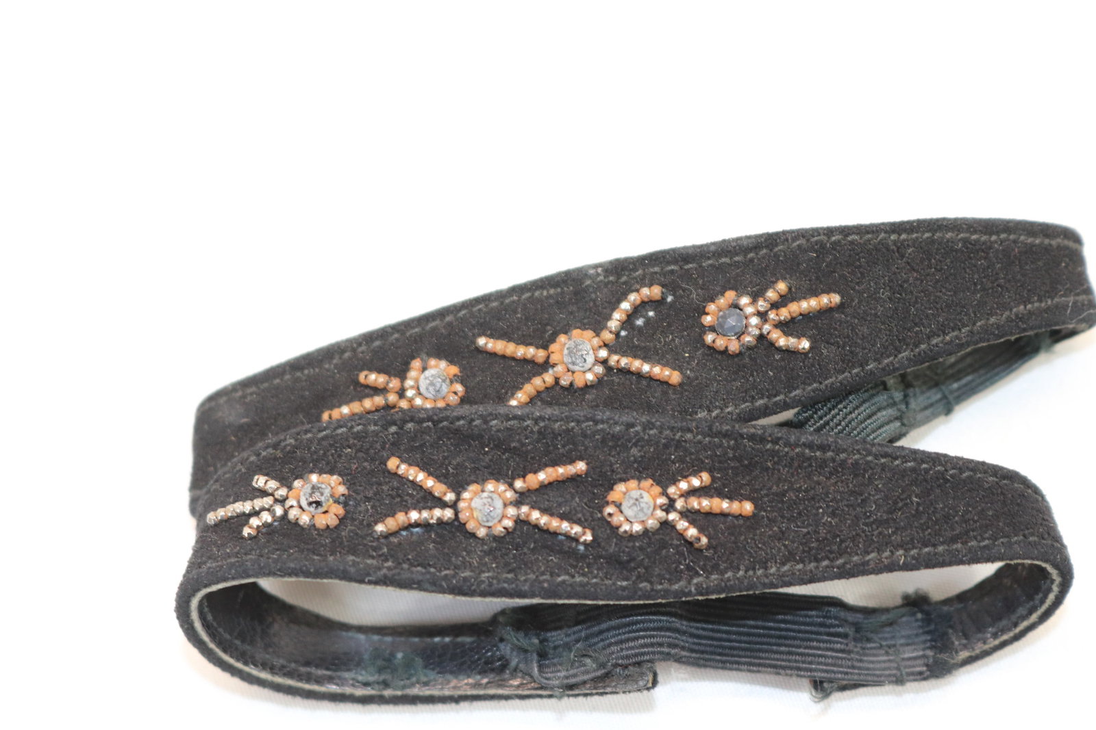 Pair of Victorian Steel Cut Beaded Garters: some discoloration of beads, see photo's
