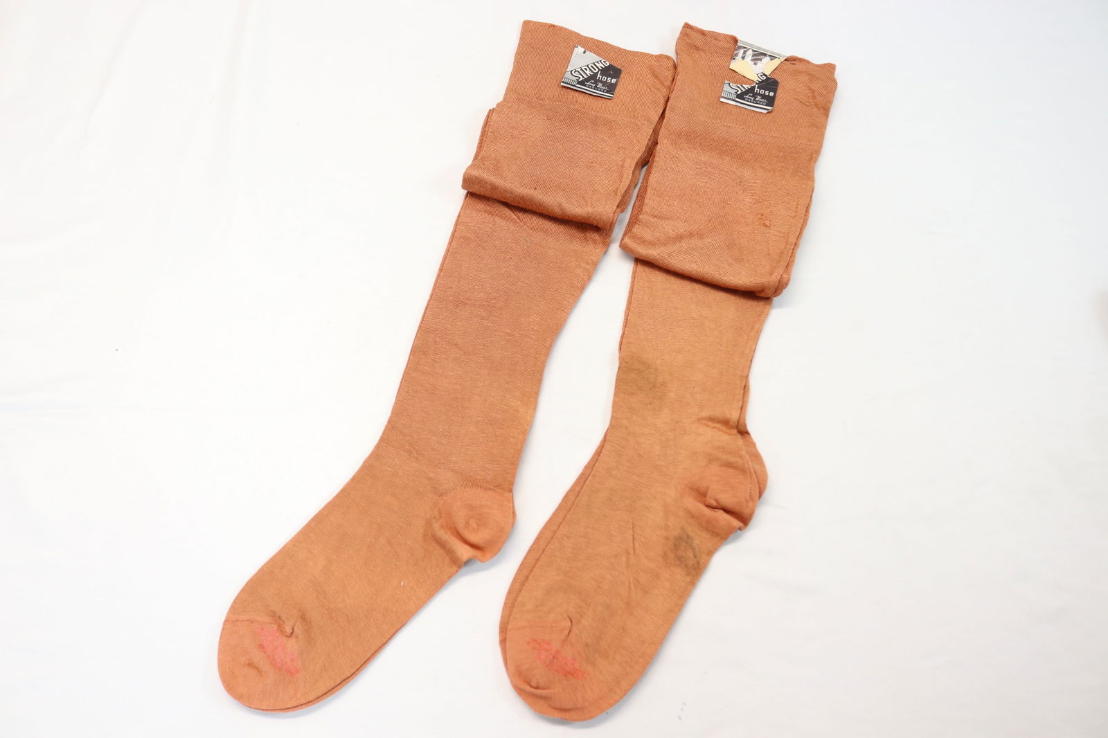 2 Pair Antique Rust Color Cotton Lisle "Strong Hold" Stockings, Old Store Stock (1 of 6)
