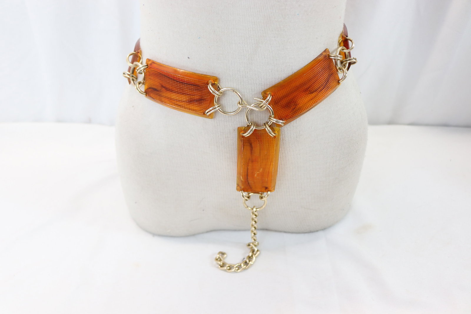 Vintage 1960's Brown Plastic & Gold Metal Belt: adjustable 30-34 inches, see photo's