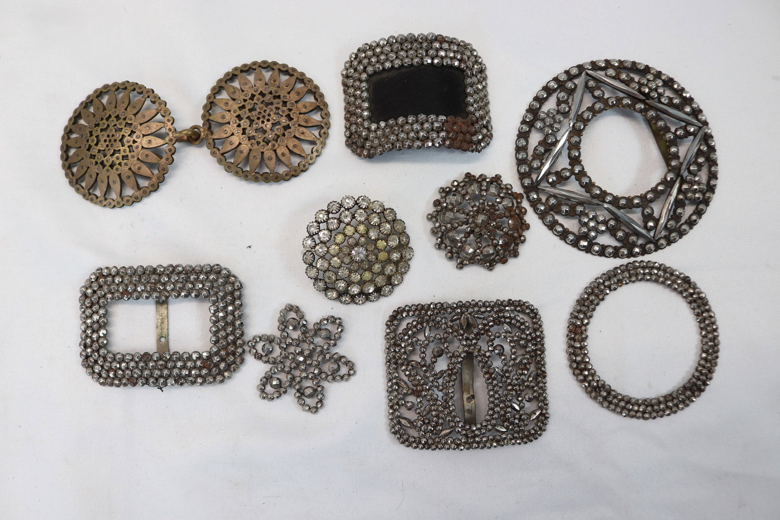 Lot of 9 Pieces Antique Buckles: see photo's