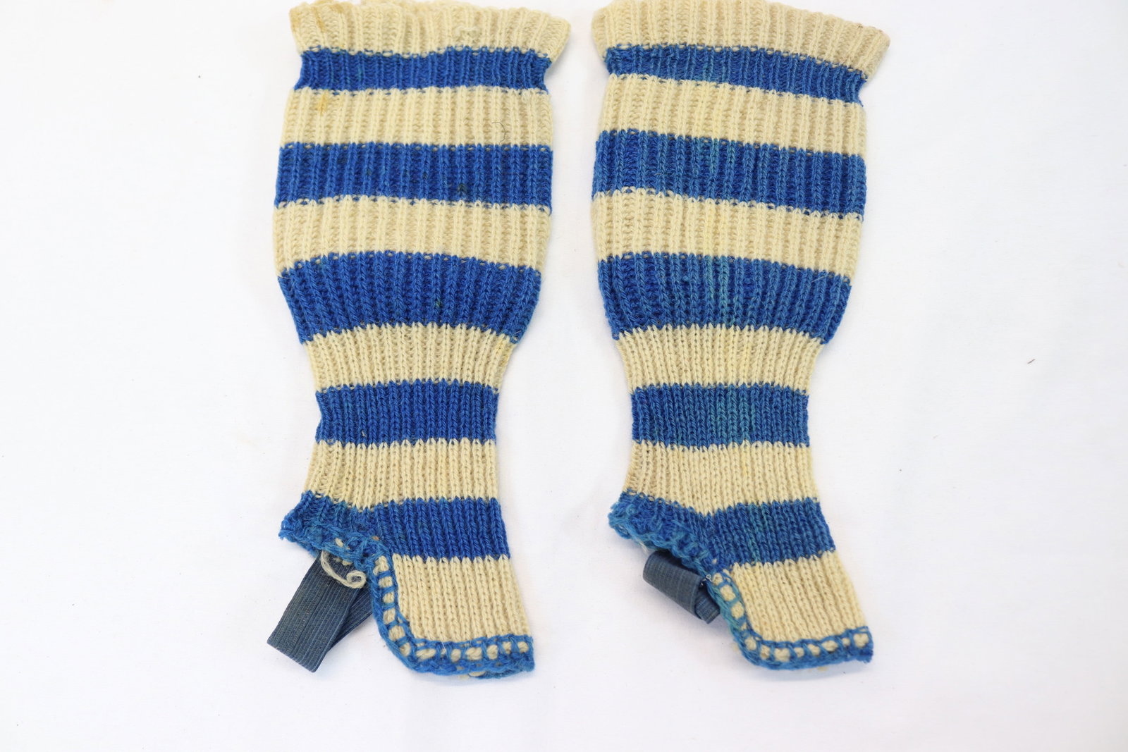 Victorian Girls Wool Hand Made Knit Blue & White Leg Warmer Spats (1 of 2)