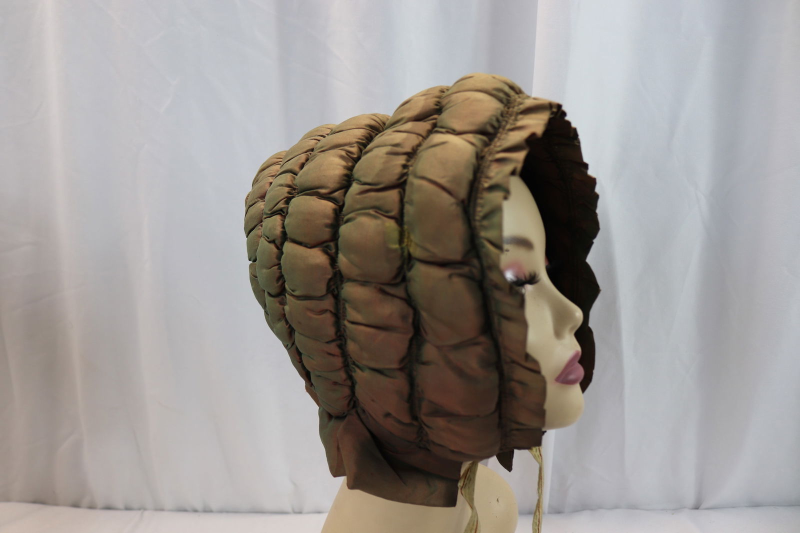 Antique 1860's Brown Channel Silk Hand Sewn Bonnet (1 of 6)