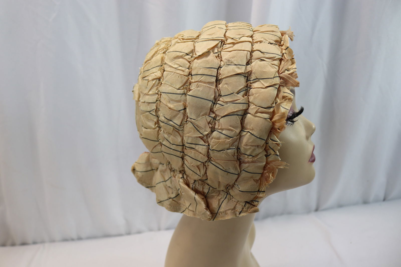 Antique 1870's Girls Peach Silk Hand Stitched Quilted Bonnet (1 of 7)