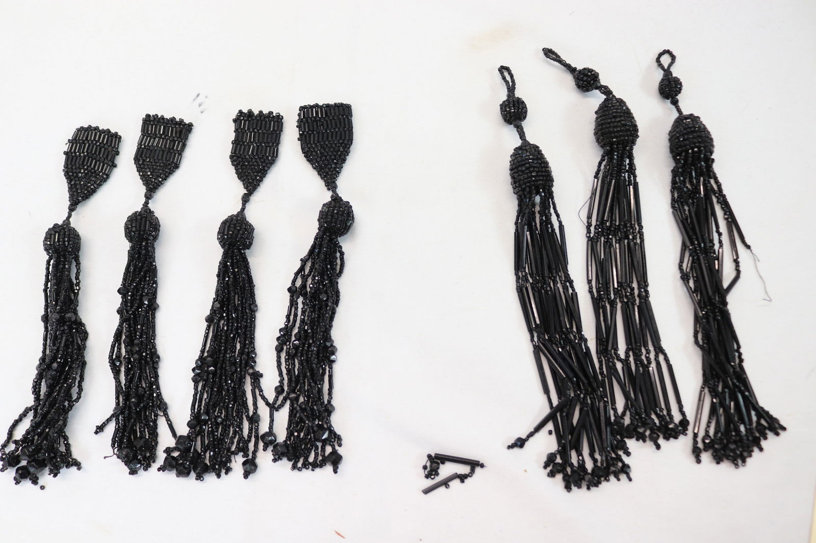 Lot of 2 Victorian Black Jet Bead Tassels, & inches long (1 of 4)