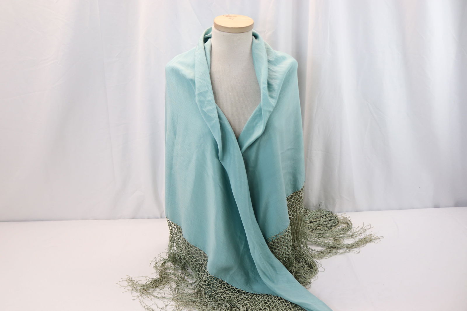 Vintage 1920's Blue Silk Piano Shawl: approx. 50 square, not including fringe, see photo's