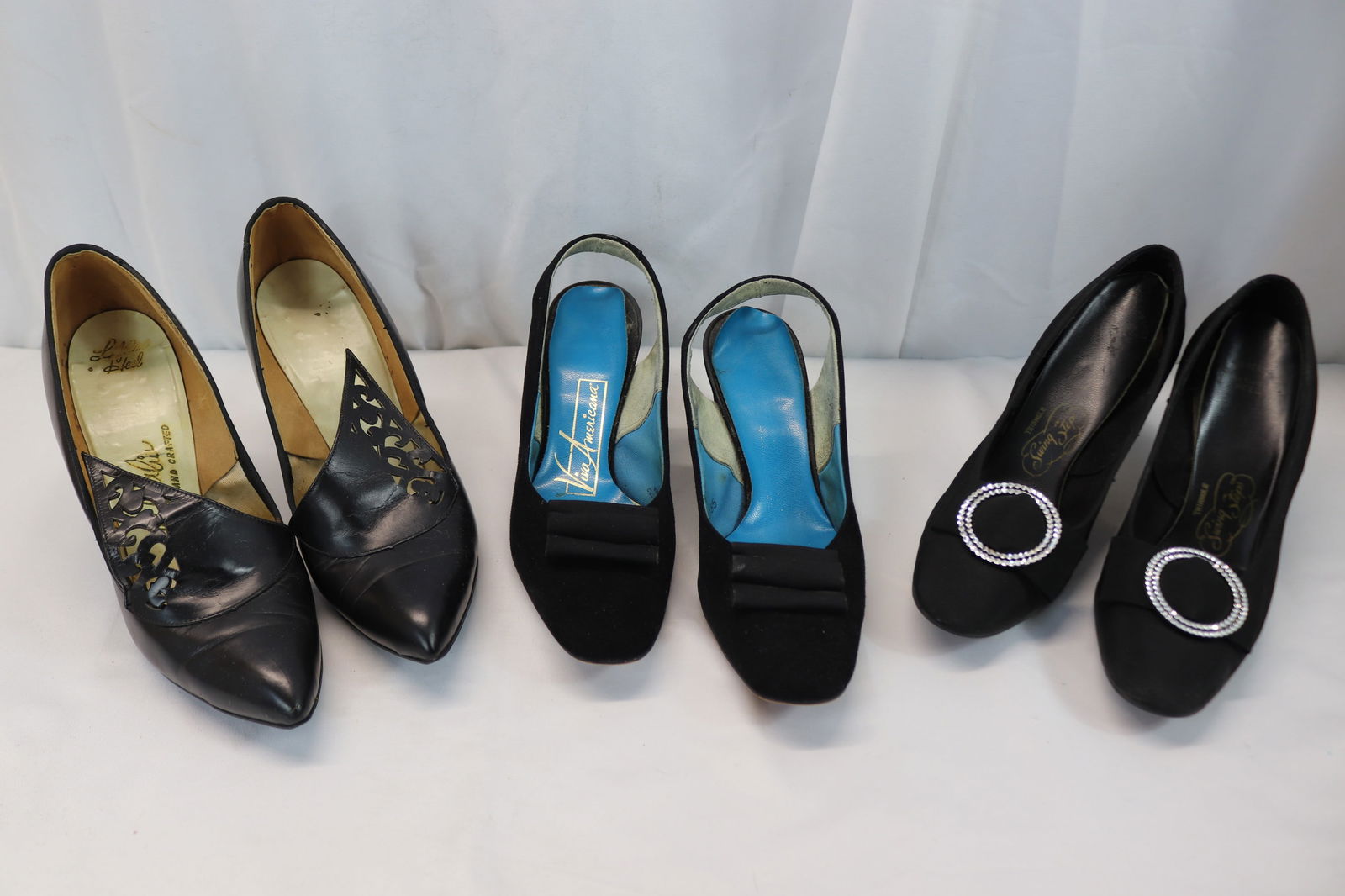 Lot of 3 Pair Vintage Black Spike Heel Shoes, Swing Steps, Viva Americana, Dejtalia (1 of 16)