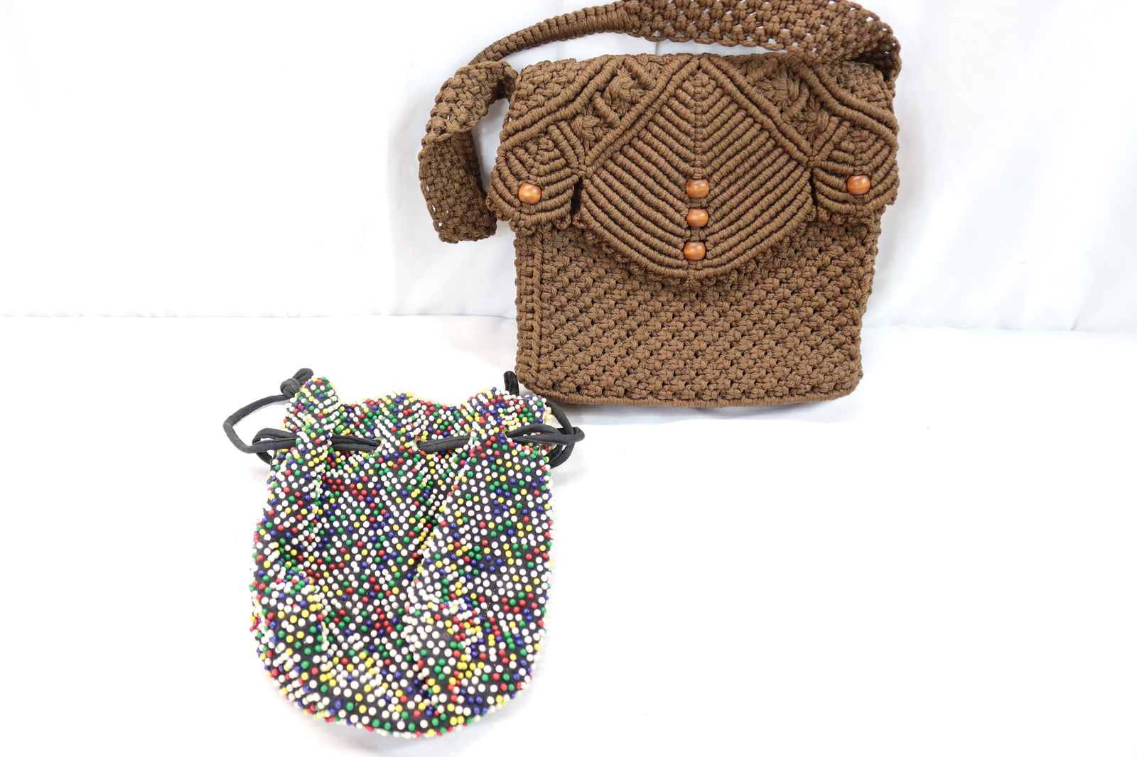 Lot of 2 Vintage 1970's Purses, 1 Macrame, 1 Reversable Beaded (1 of 14)
