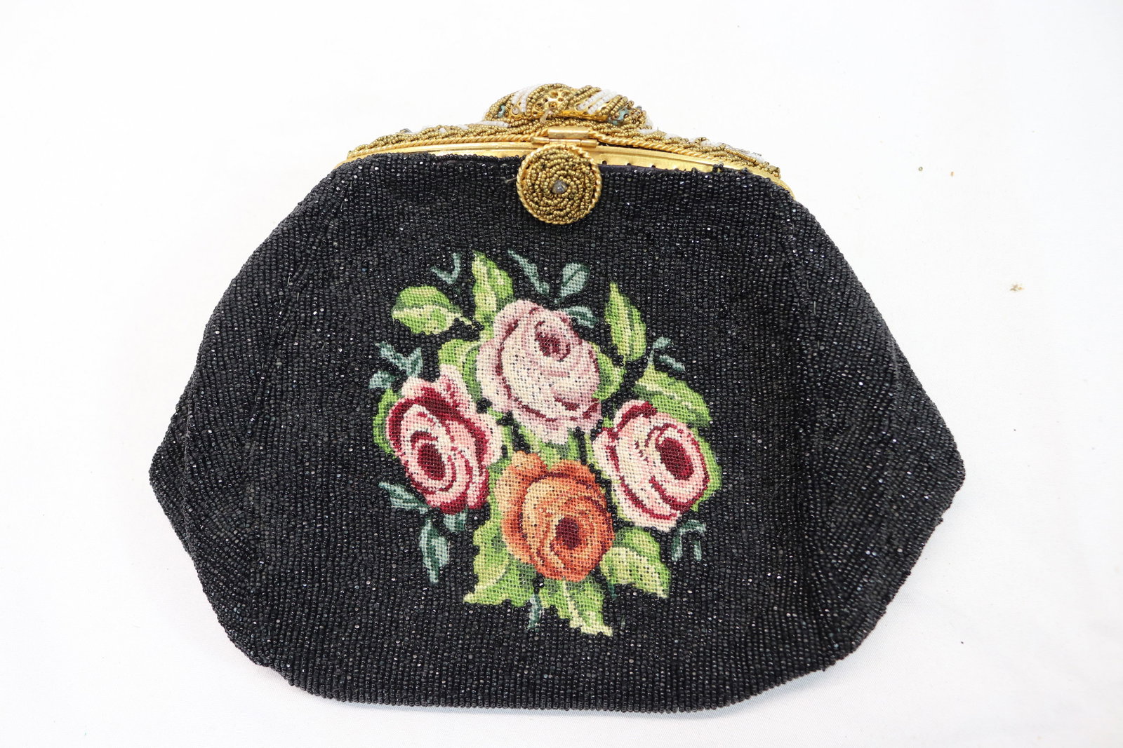 Vintage French Petti Point & Beaded Purse with Beautiful Beaded Clasp (1 of 9)