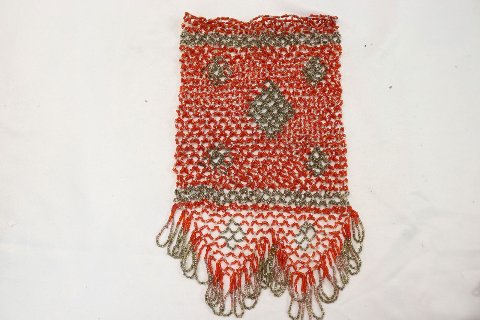 Vintage Silver & Orange Beaded Purse, Unfinished (1 of 2)