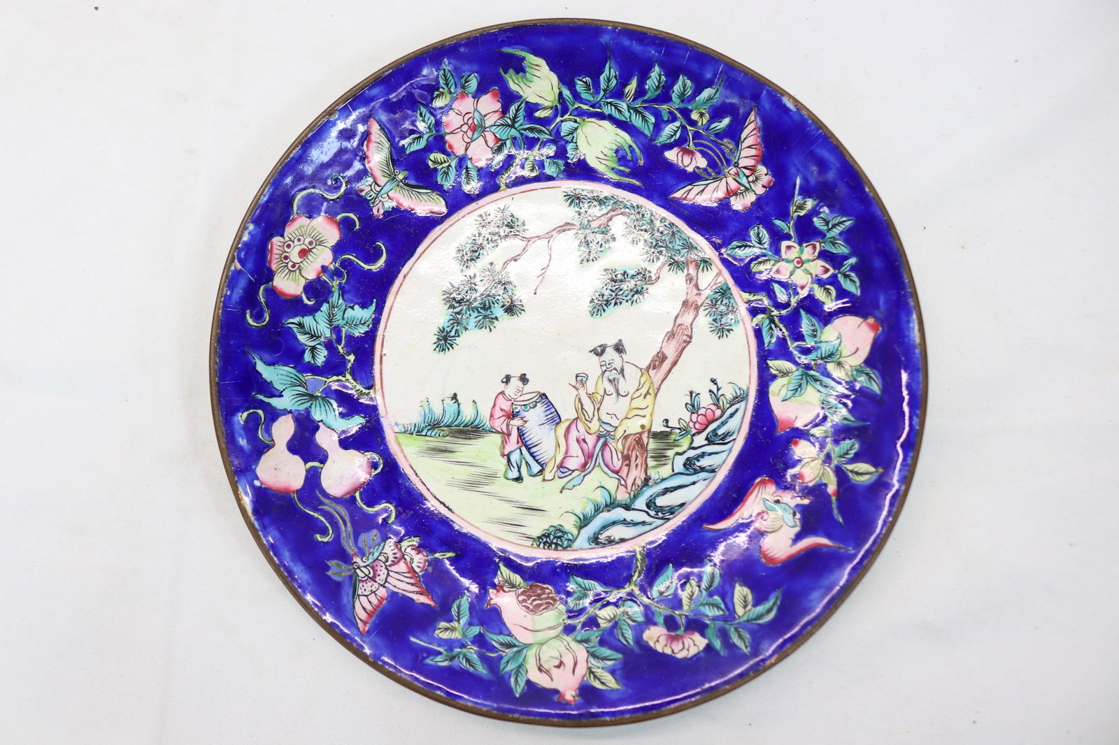 Antique Chinese Hand Painted Enamel on Copper Plate (1 of 5)