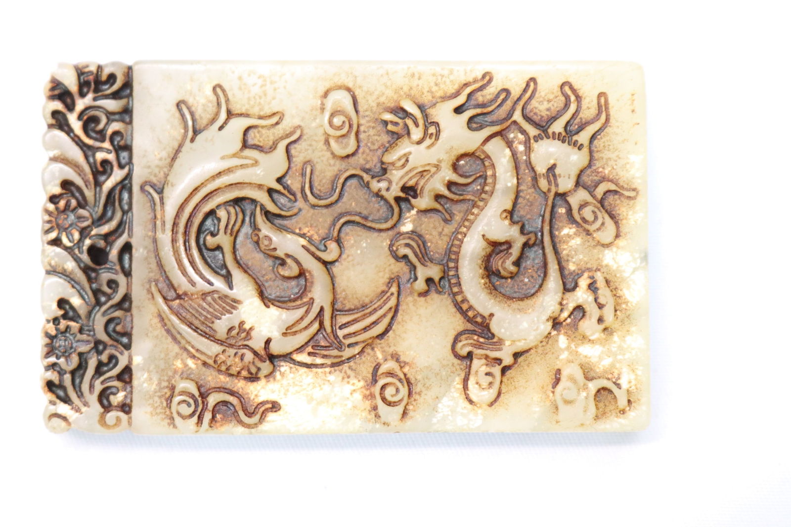 Antique Chinese Hand Carved Jade Double Sided Pendant with Bird, Dragon, & flower (1 of 2)