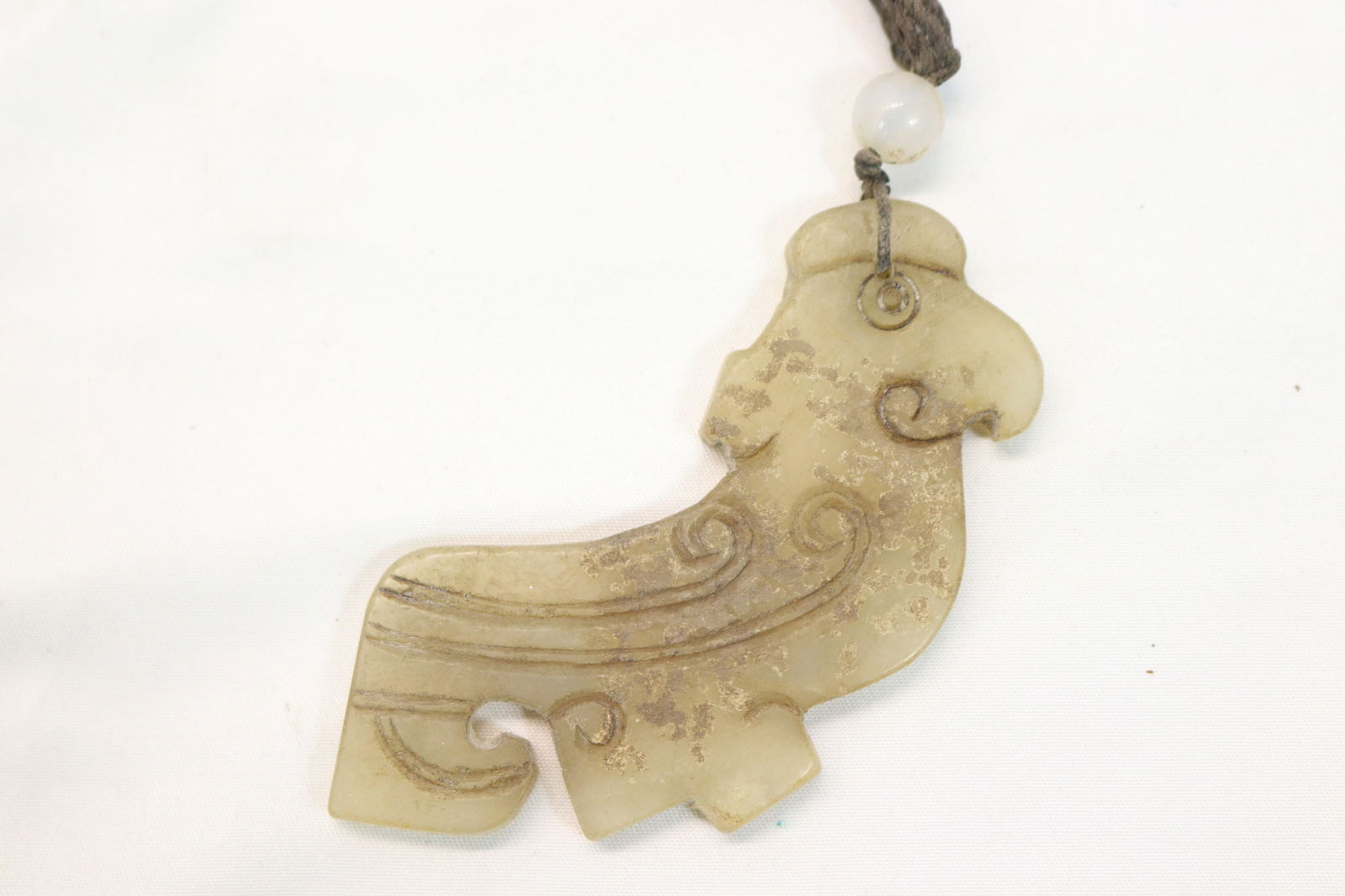 Antique Hand Carved Jade Bird Pendant on Rope (1 of 4)