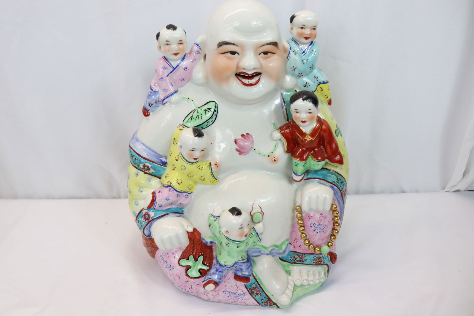 Vintage Large Hand Painted Porcelain Buddha Statue with 5 Children (1 of 8)