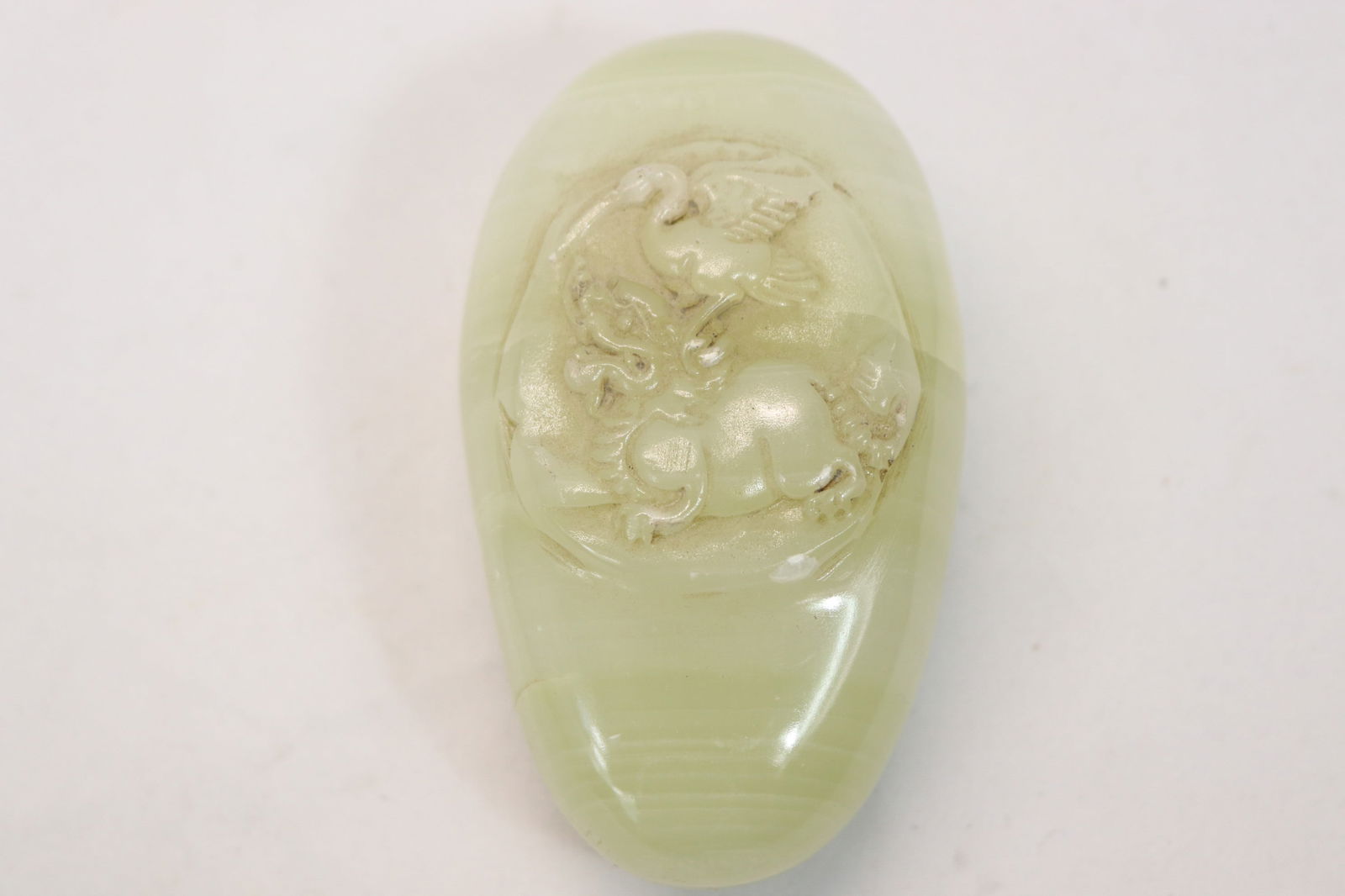 Antique Hand Carved Jade Egg Shaped Paperweight with Bird on top of Foo dog (1 of 4)