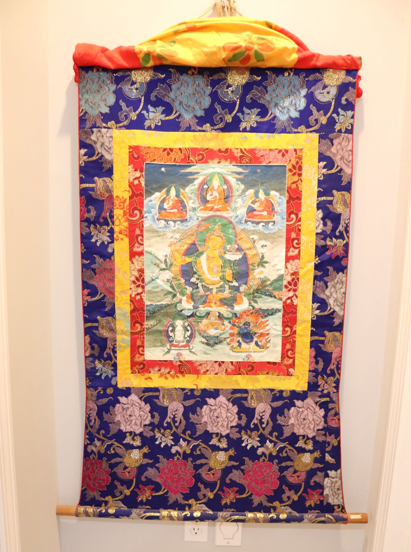 Antique Hand Painted Tanka with Silk Fabric Cover, Signed & Seal on Back (1 of 5)