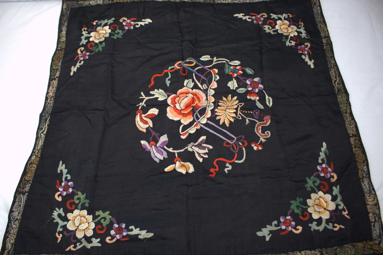 Antique Silk Hand Embroidered Asian Table Square/Shawl (1 of 6)