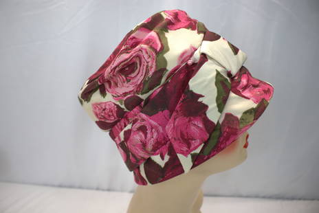 Vintage 1950's Lilly Dache' Rose Print Silk Cloche: some soil, see photo's