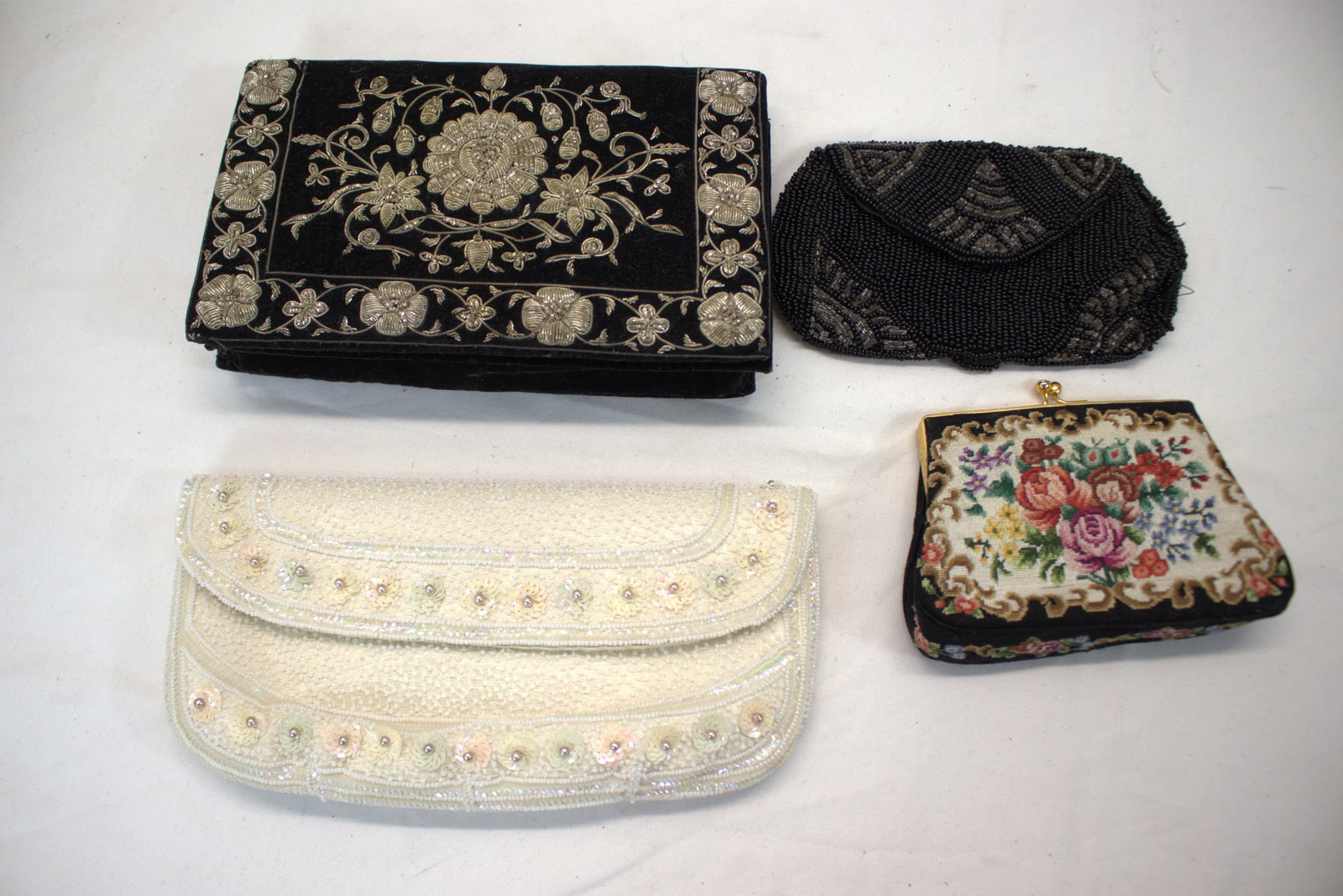 Lot of 4 Vintage Hand Bags, Beaded Embroidered & Petti Point (1 of 16)
