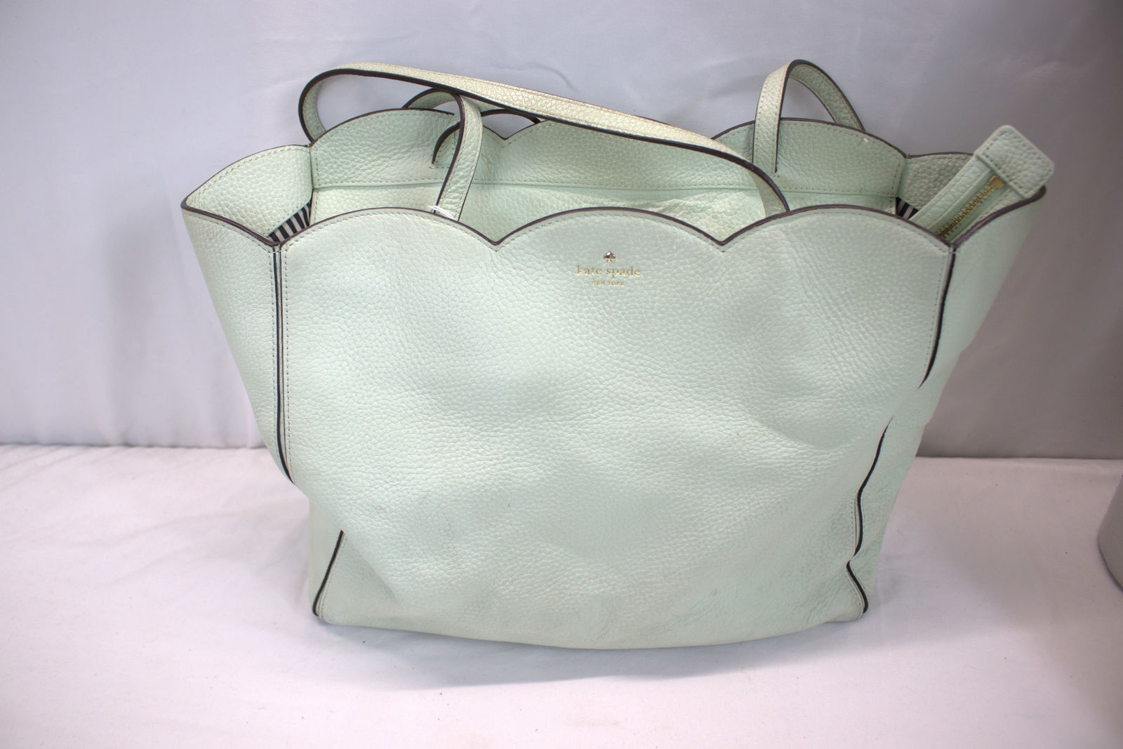 Vintage Kate Spade Pale Green Leather Satchel with Scalloped Top (1 of 8)