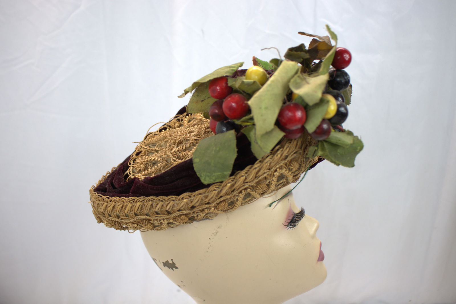 Antique 1990 Gibson Girl Straw Hat with Fruit (1 of 4)