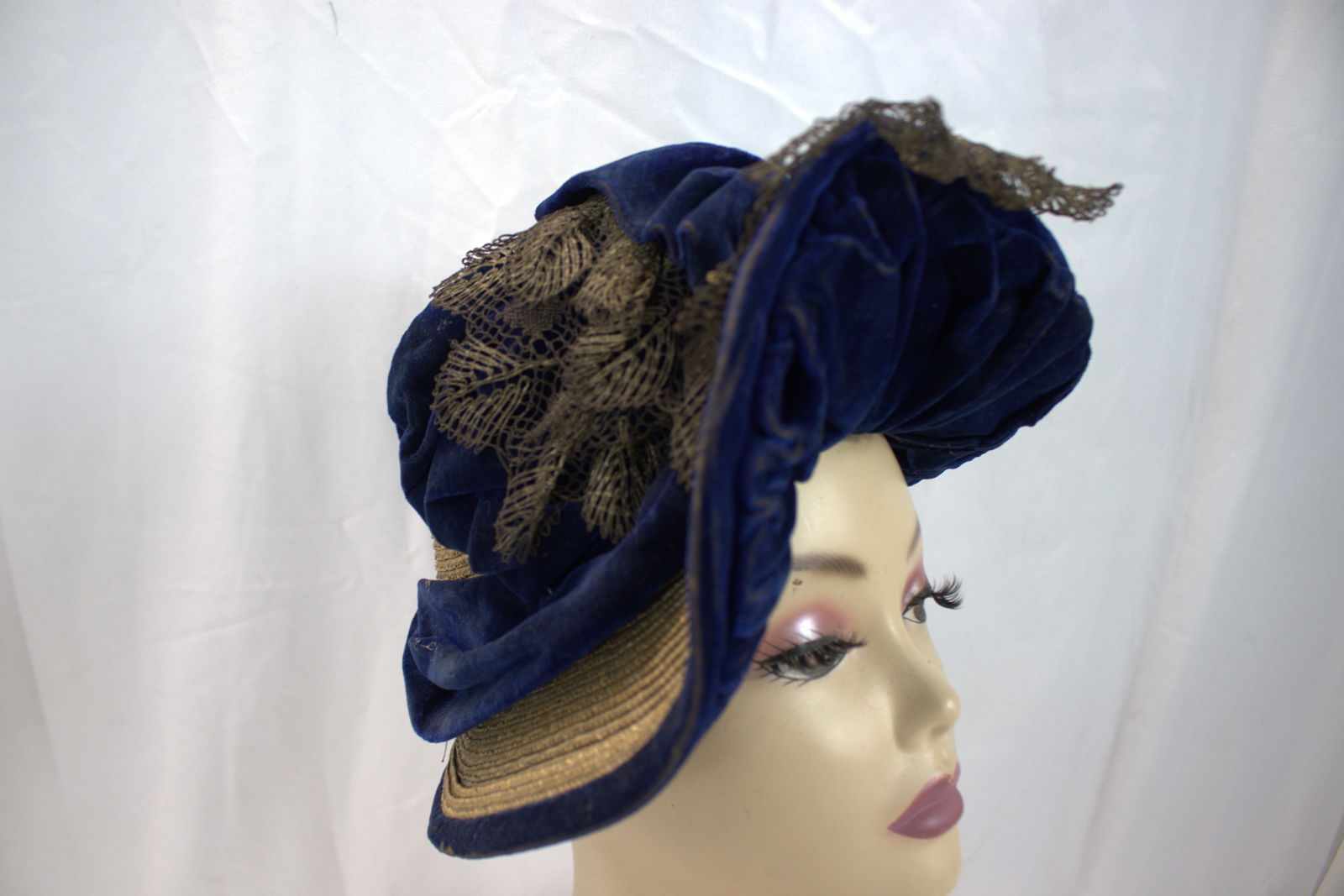 Antique 1880's Tyrolean Style Hat with Straw Velvet & Gold Lame (1 of 7)