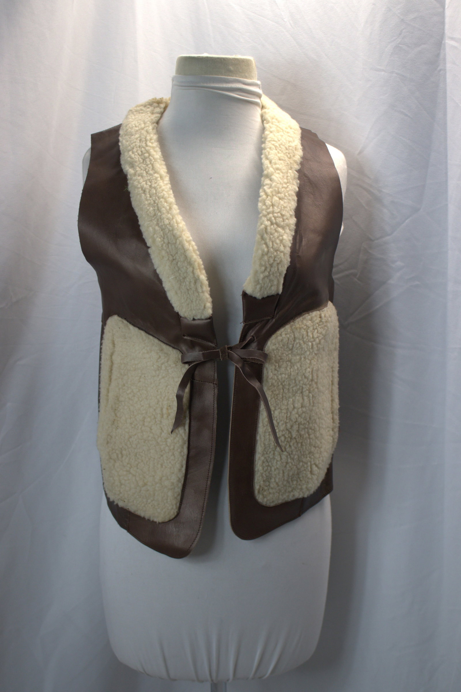 Vintage Brown Leather & Faux Fur Vest, Made in Spain (1 of 5)