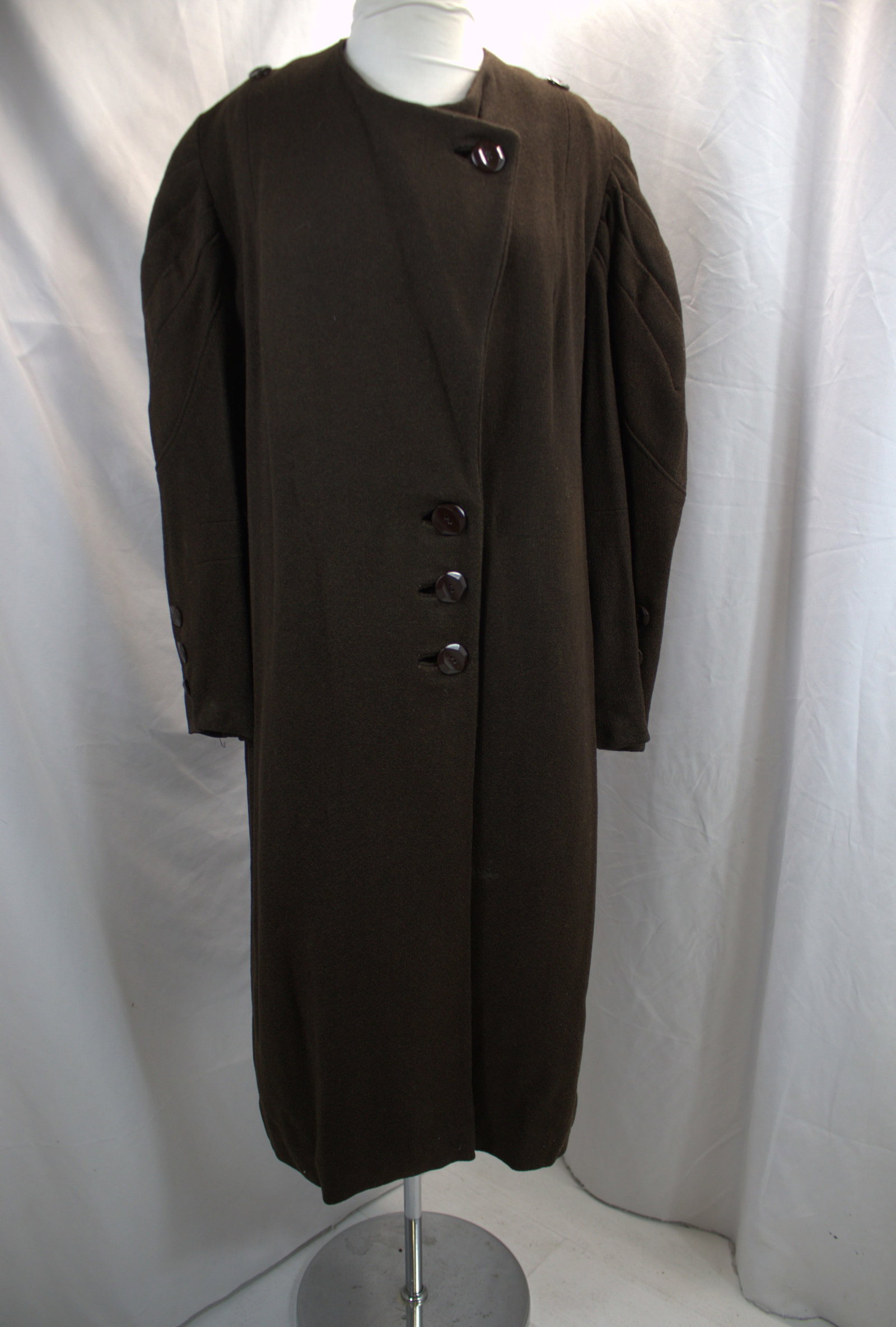 Vintage 1930's Brown Wool Dress Coat: approx. 42 bust, 38 waist, hole and wear spot, see photo's