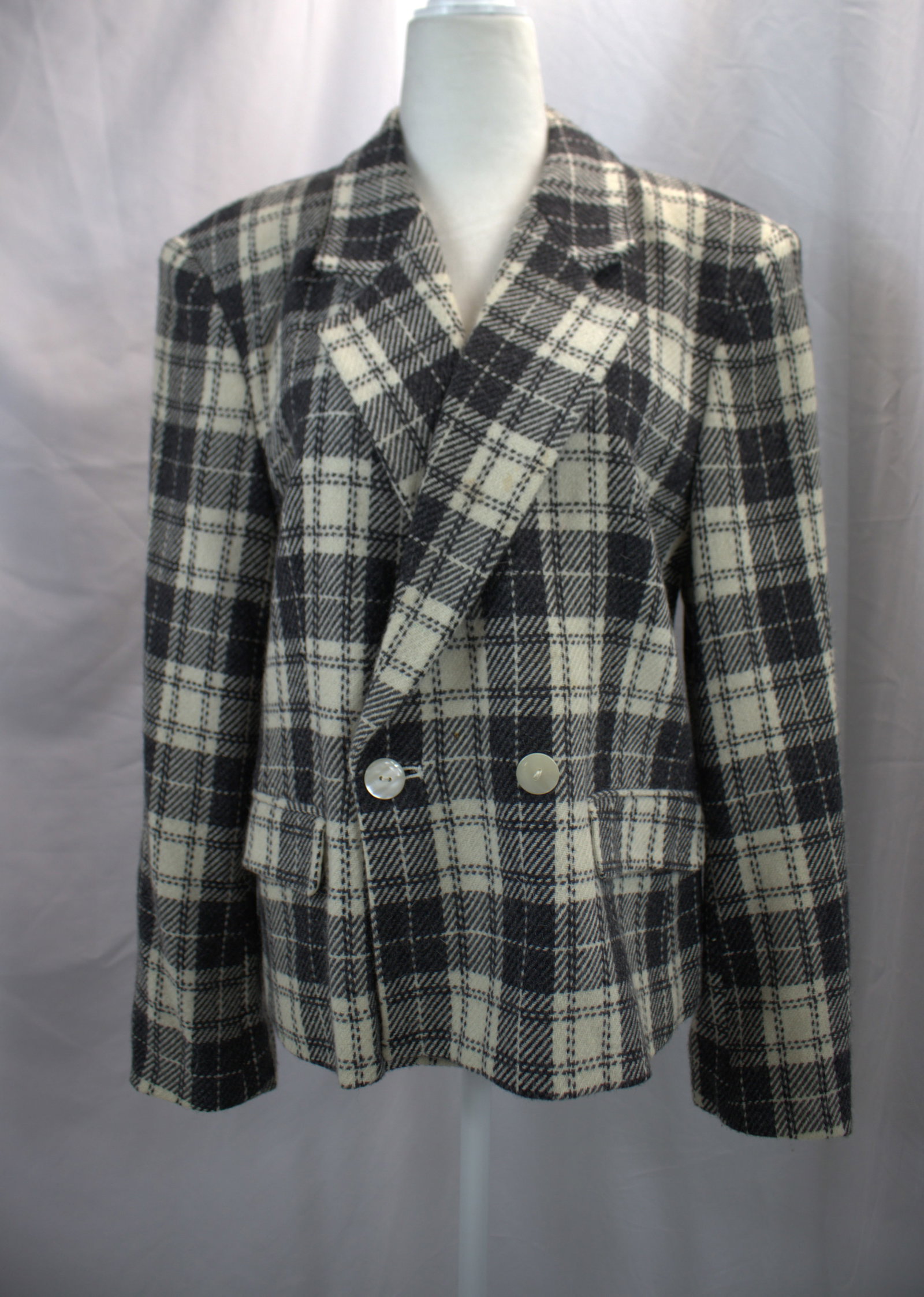Vintage 1980's Saks Fifth Avenue Black & White Plaid Angora Jacket (1 of 9)