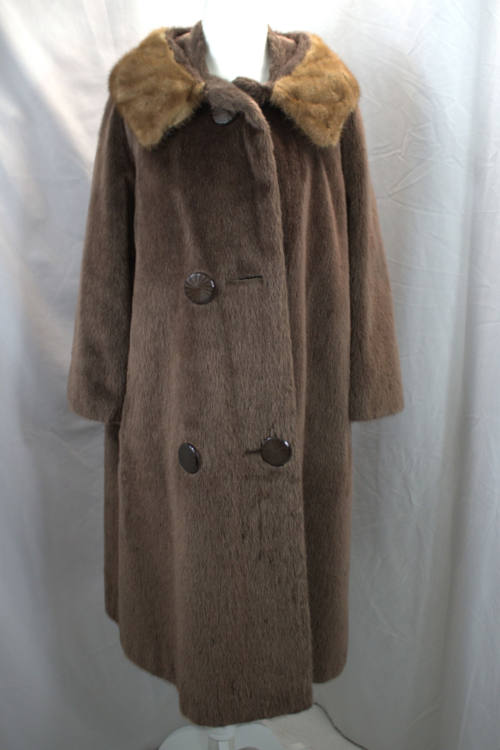 Vintage 1950's Sydney Blumenthal Faux Fur & Mink Coat: approx. 42 bust, 44 waist, missing button is in pocket, see photo's