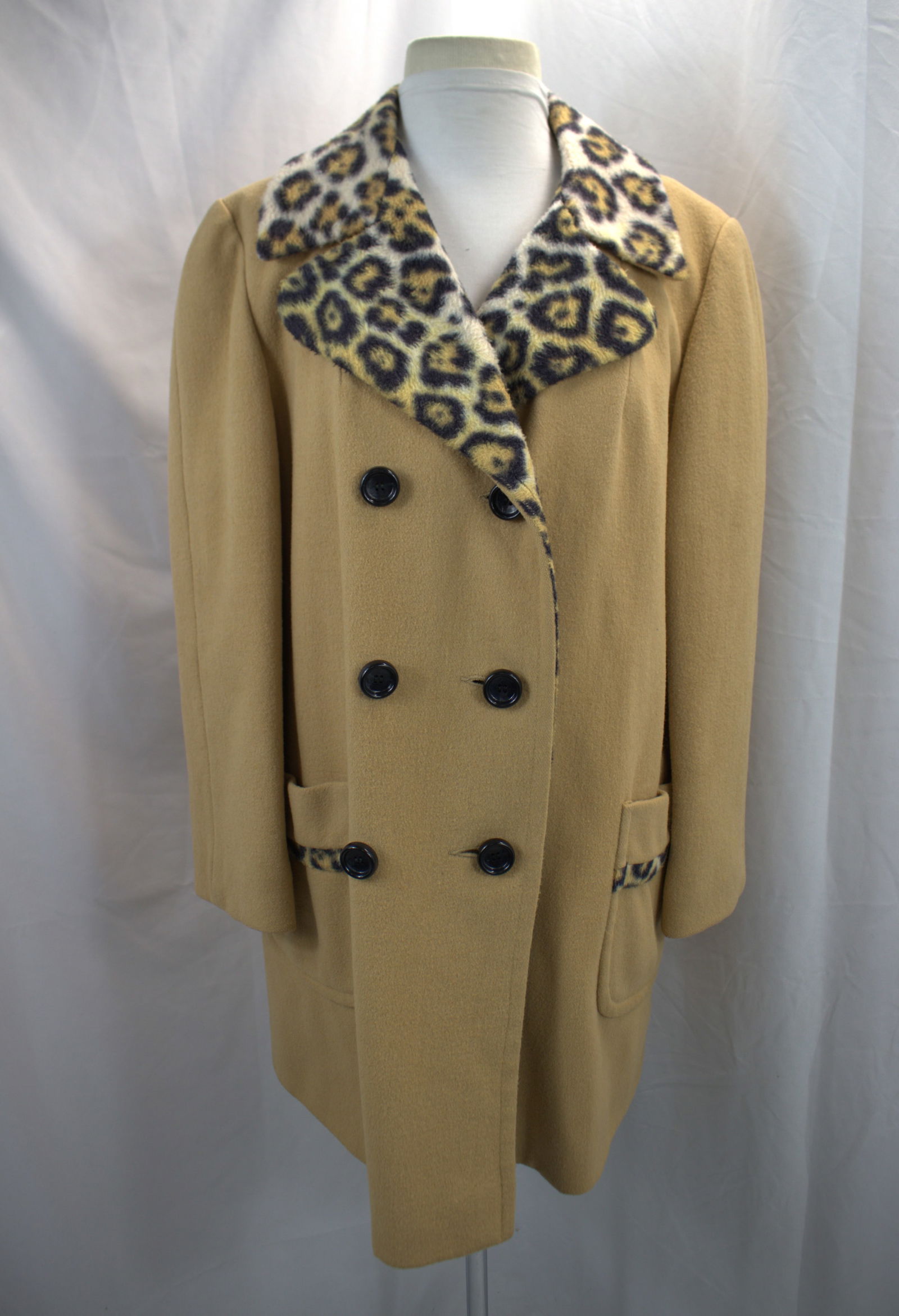 Vintage Climate Fashions Gold Wool Coat with Faux Leopard Fur Collar & Lining (1 of 5)