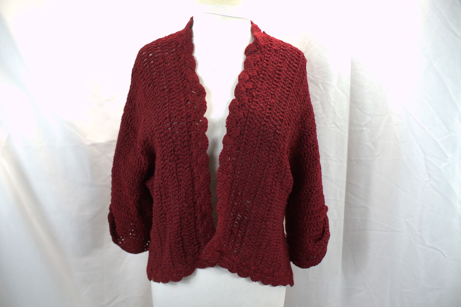 Vintage Edwardian Red Knit Cardigan Sweater, Hand Made with Handkerchief Hem (1 of 5)