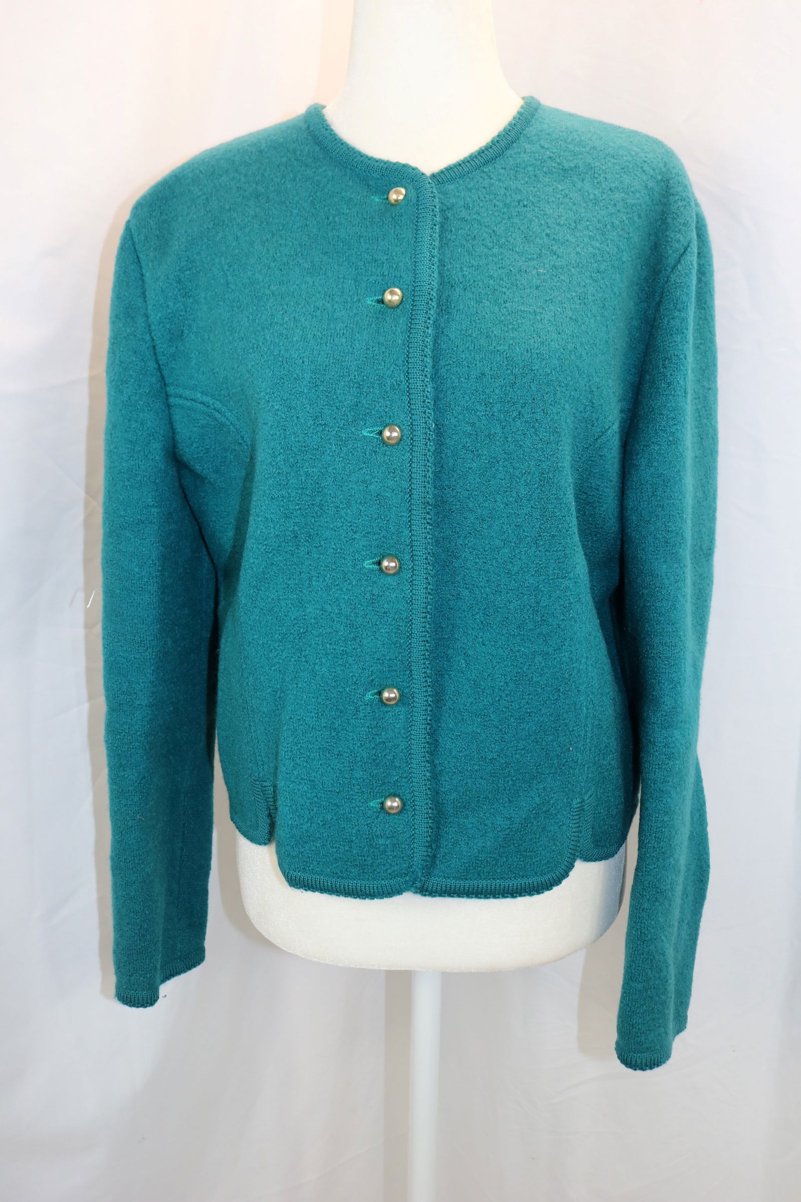Vintage 1980's Northern Isles Turquoise Wool Jacket: approx. 38 bust, some small holes, see photo's