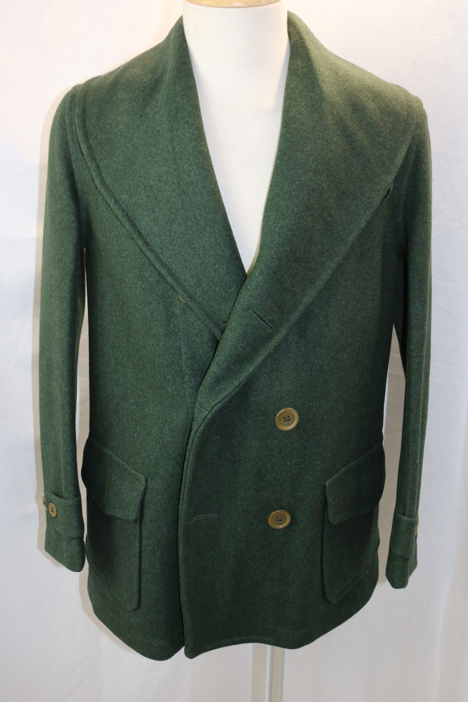 Vintage 1950's Green Wool Military Peacoat with Large Shawl Collar (1 of 5)