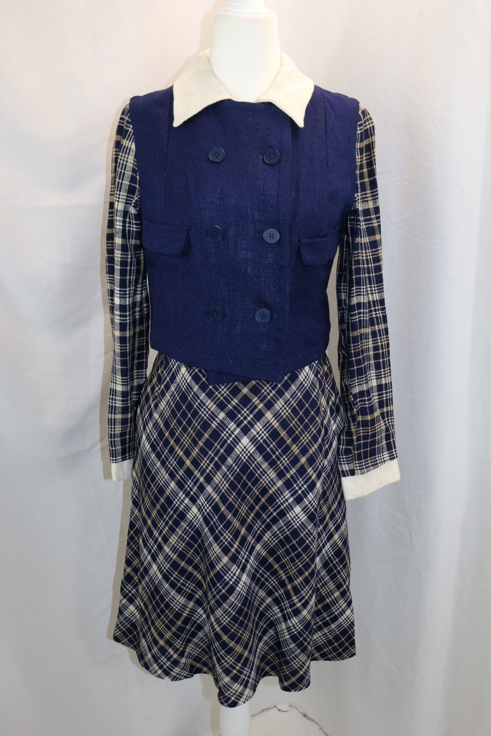 Vintage 1960/70's Henri Bendel 2 Piece Blue Plaid Dress Set with Matching Belt (1 of 8)