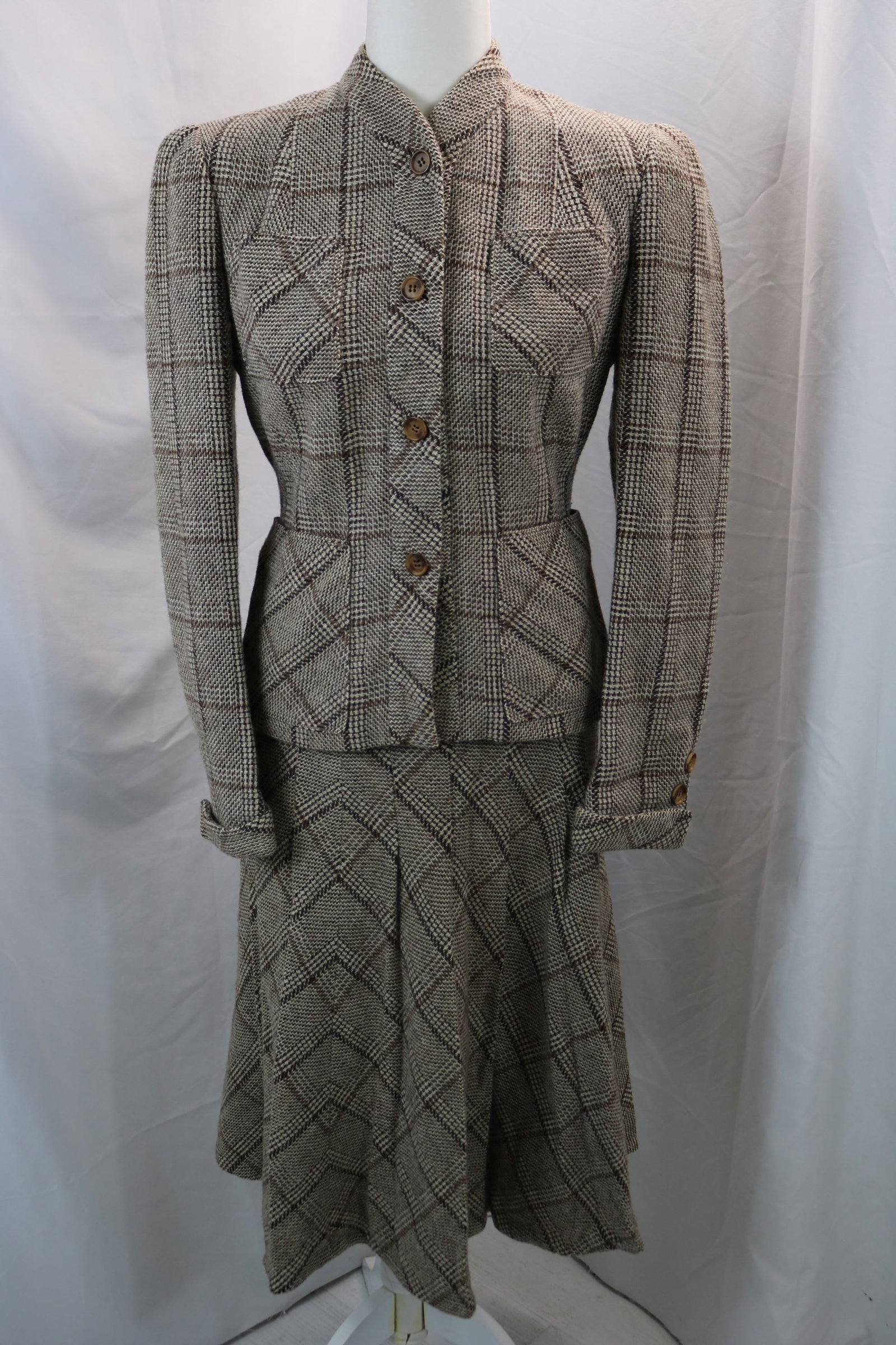 Vintage 1940's Meyers Inc. Brown Wool Plaid Skirt & Jacket Set (1 of 16)