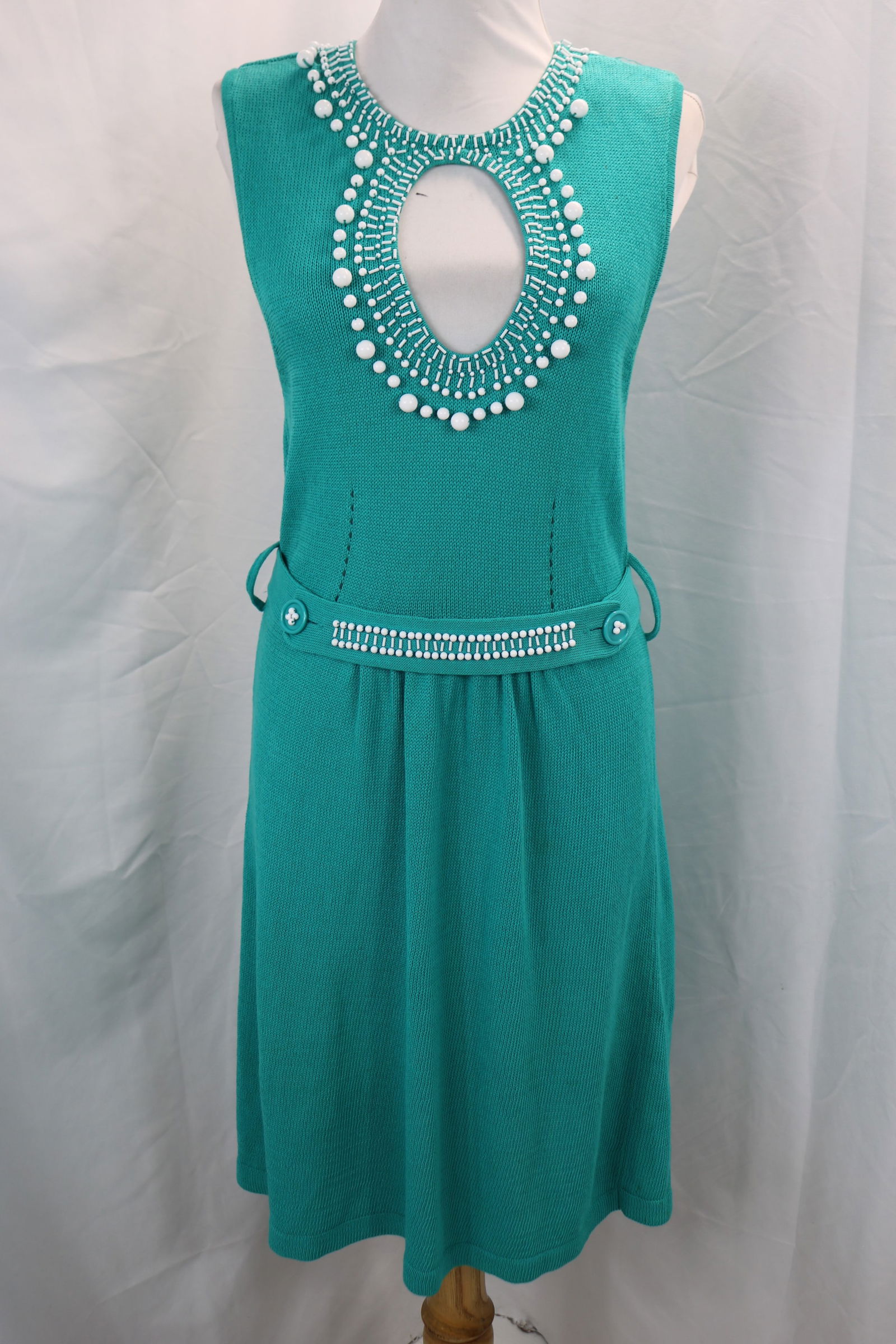Vintage Nanette Lepore Turquois Knit Dress with White Beading (1 of 7)