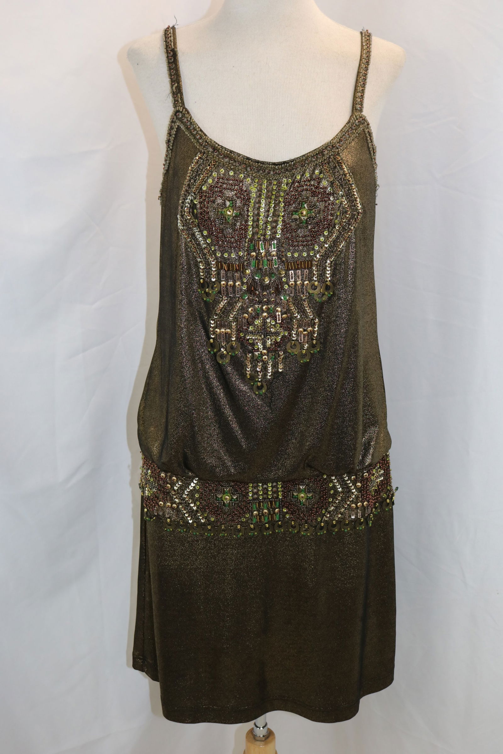 Vintage Sue Wong 1920's Style Gold Crepe, Sequin & Beaded Dress (1 of 8)