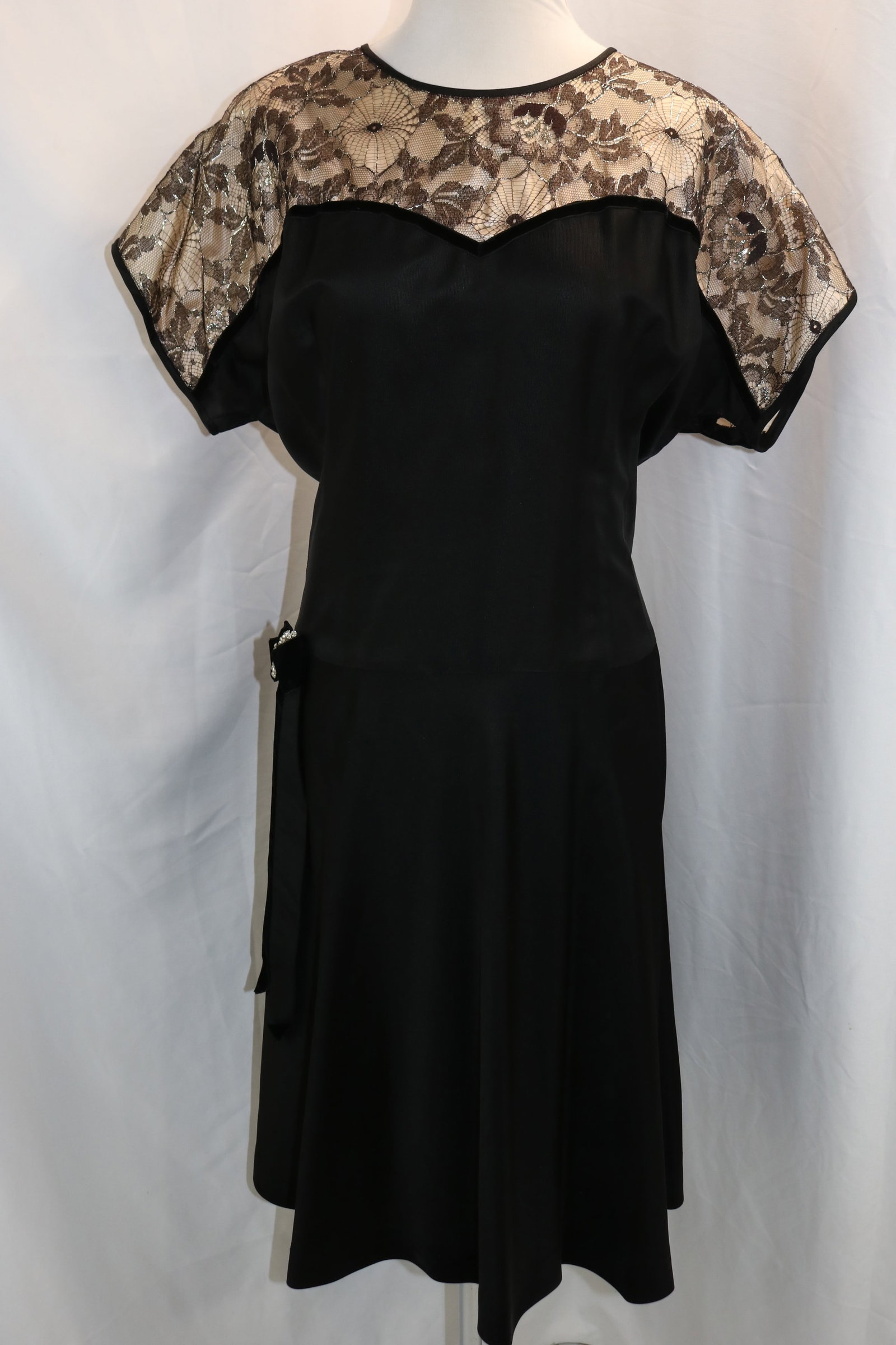 Vintage 1960's Black Rayon Cocktail Dress with Lace (1 of 7)