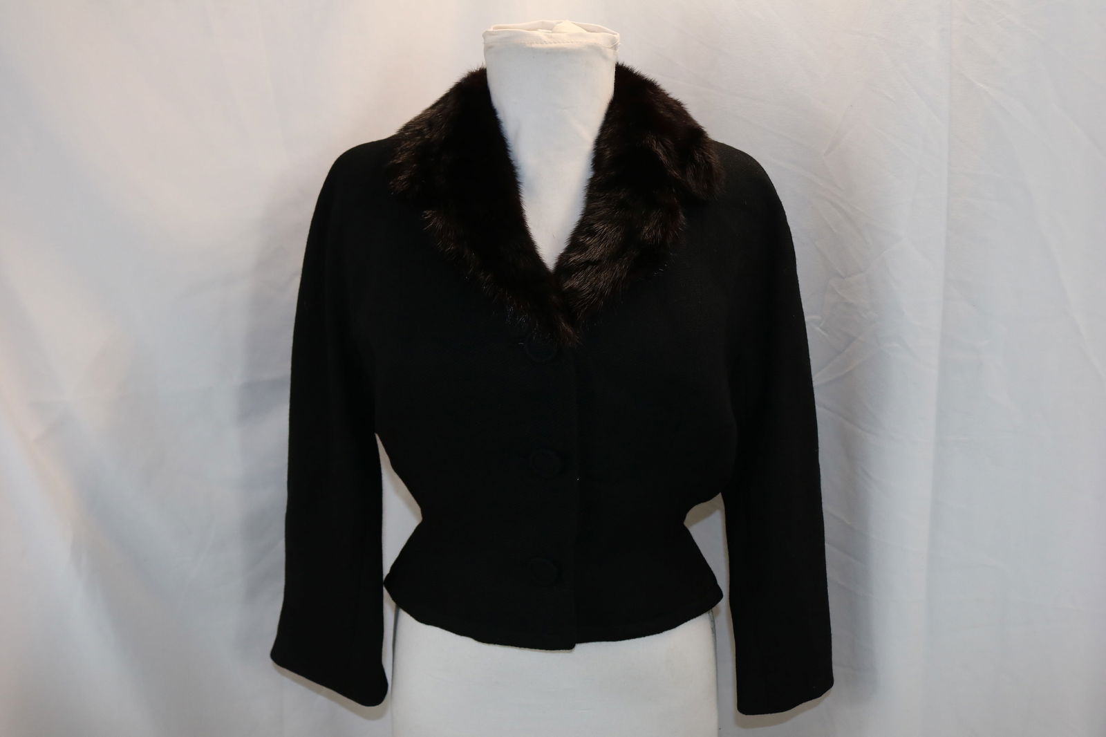 Vintage 1940's R H Stearns Black Wool Jacket with Mink Collar (1 of 7)