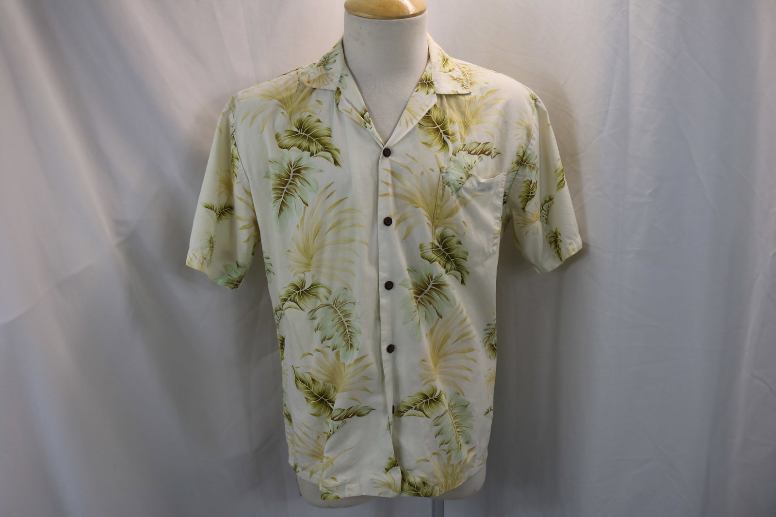 Vintage Men's KY'S, White & Yellow Cotton Hawaiian Shirt with Coconut Buttons (1 of 7)