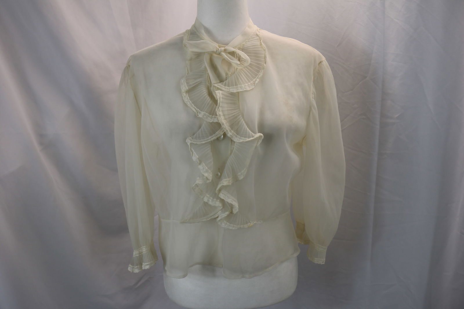 Vintage 1940's White Nylon Ruffled Front Blouse (1 of 9)