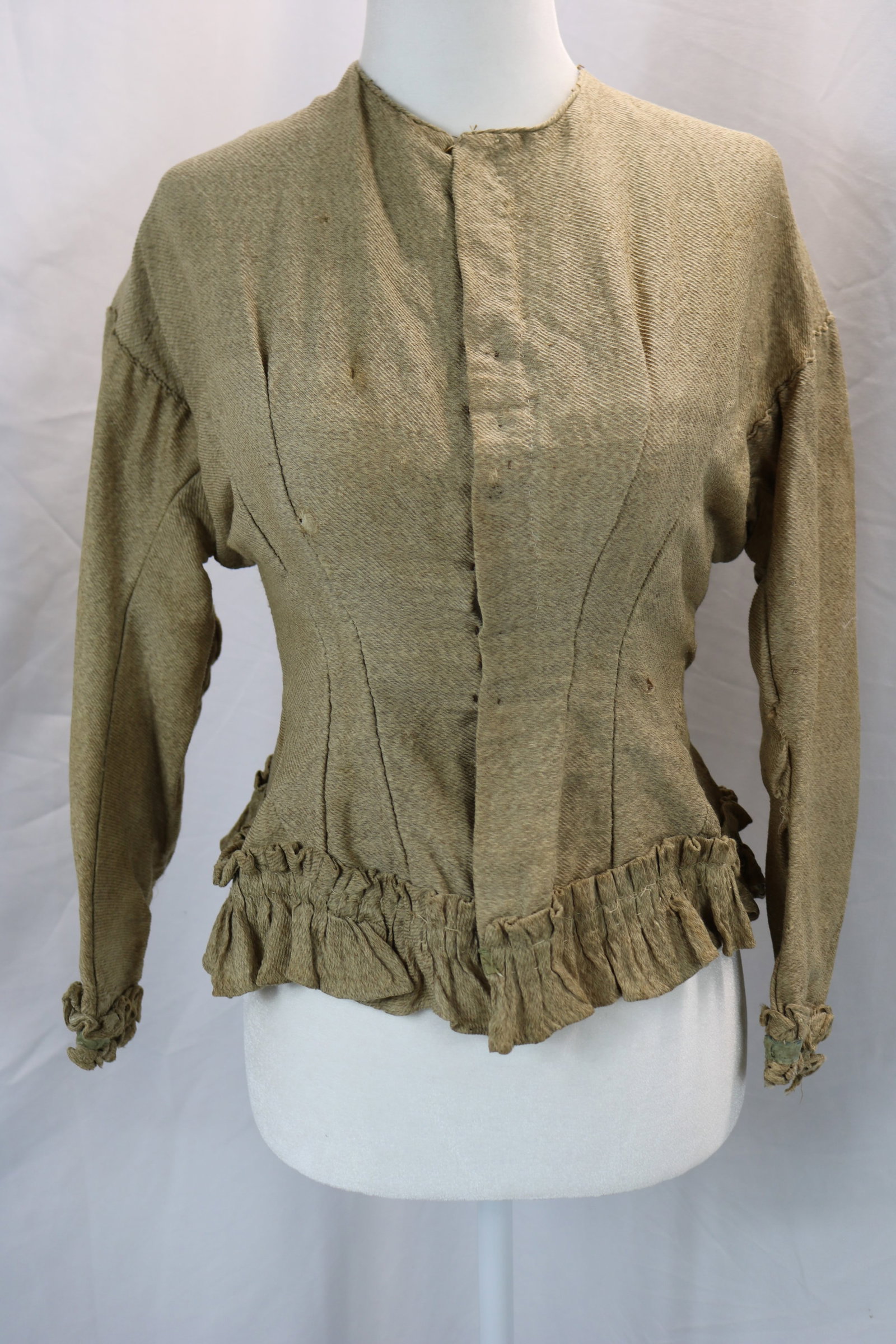 Antique 1870/80's Bone Tweed Wool Bustle Bodice Hand Stitched (Piped Armscyes): approx. 38 bust, 27 waist, some small holes, see photo's