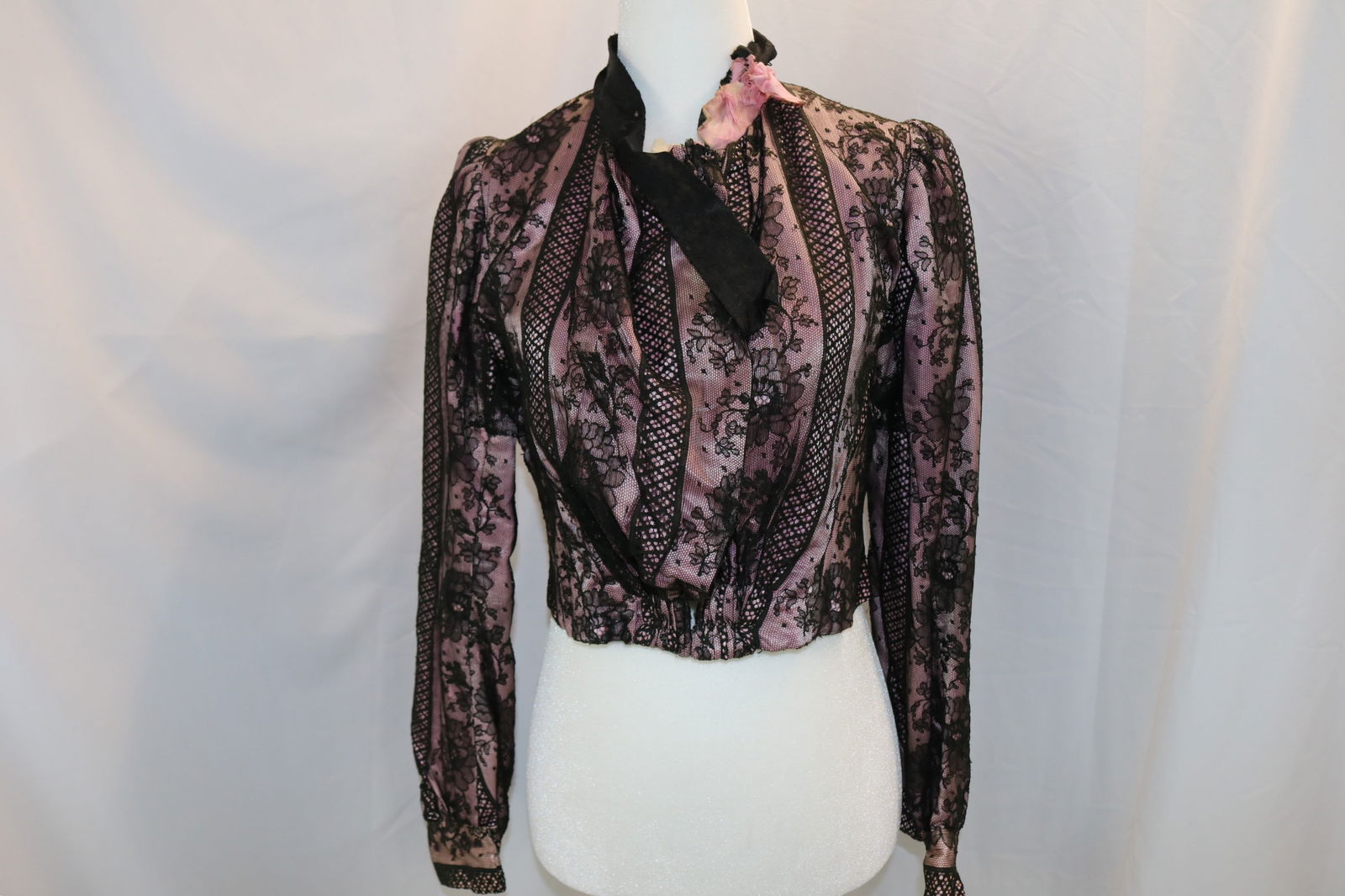 Antique 1900 Black Lace & Orchid Silk Bodice (1 of 9)